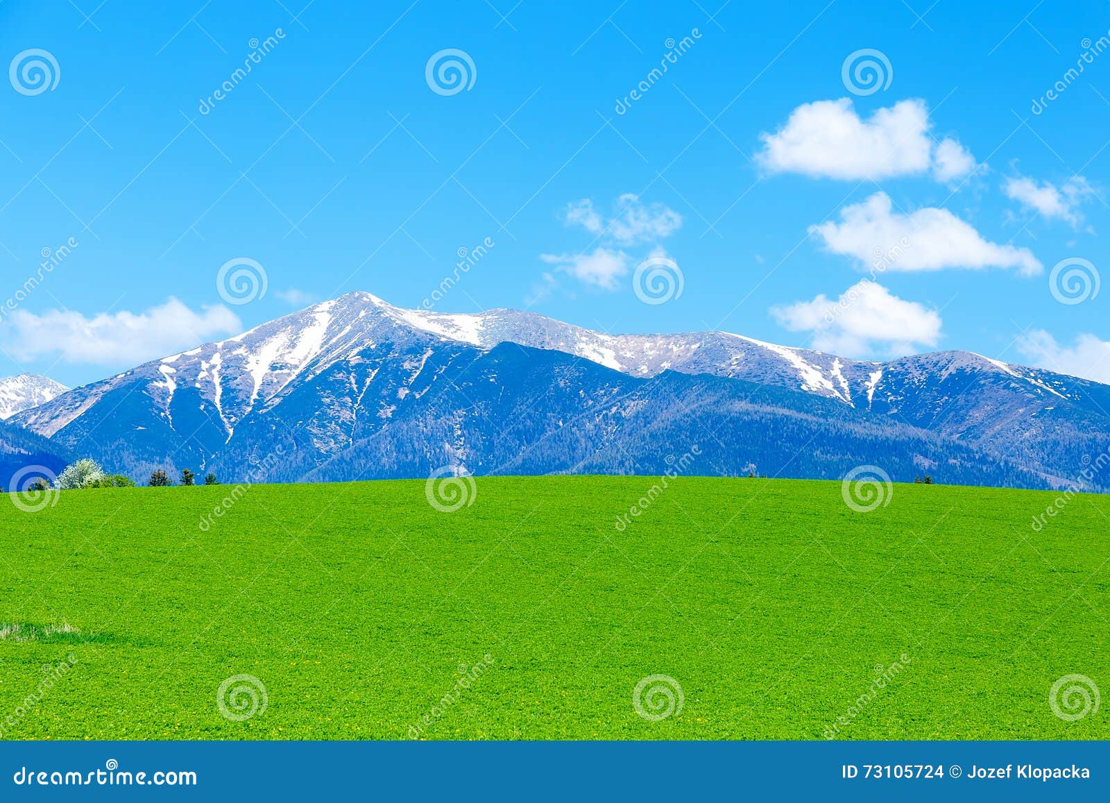 Beautiful Landscape Green Meadow And Snow Mountain Slovakia Central