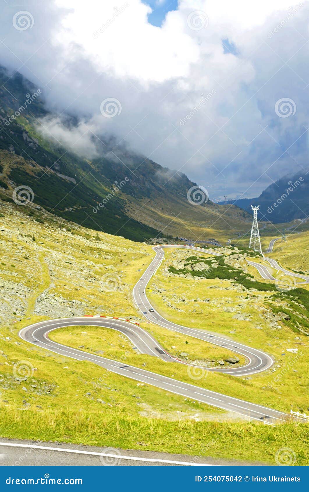 beautiful landscape of high green mountains and turns of transfagarasan road, is one of the most beautiful roads in the