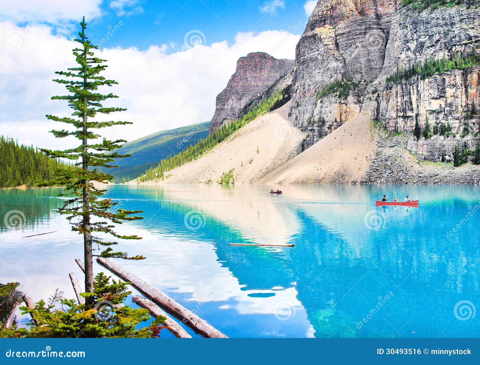 beautiful landscape with rocky mountains and mountain lake in alberta, canada