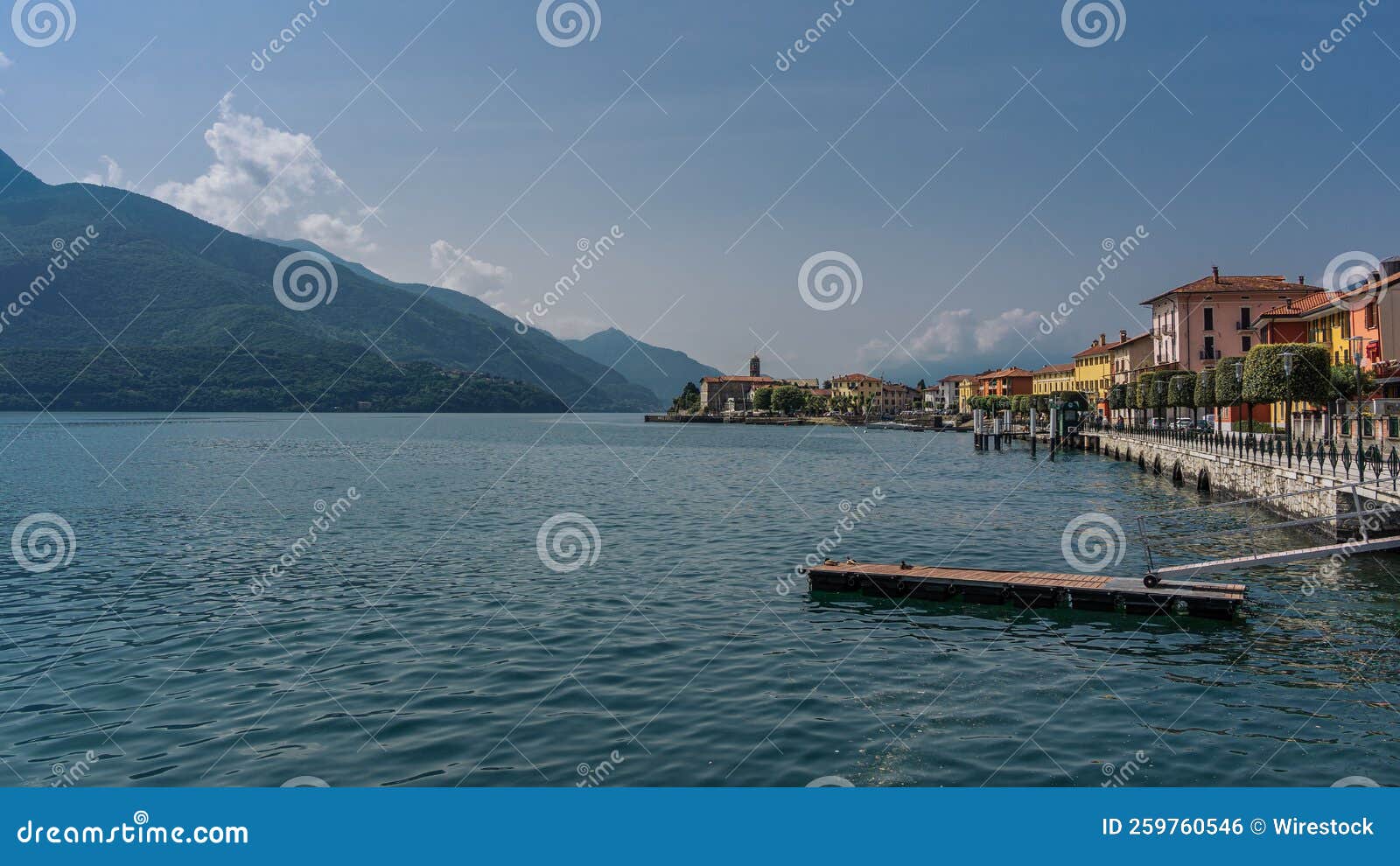 beautiful landscape of a shore near the green mountains in gravedona, comer see