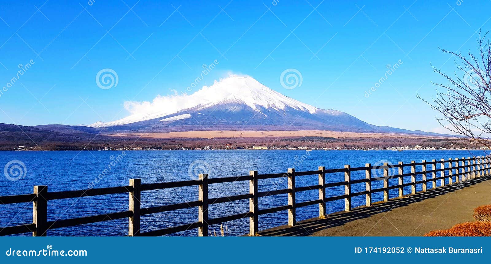 Beautiful Landscape View of Fuji Mountain with Lake and Road or Street ...