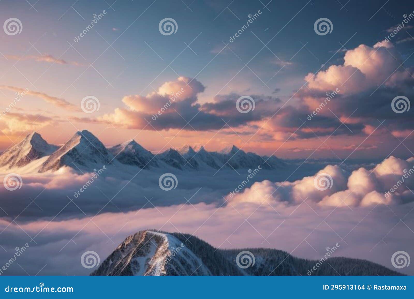 beautiful landscape with a winter theme, clouds, forest, mountains, ai generate