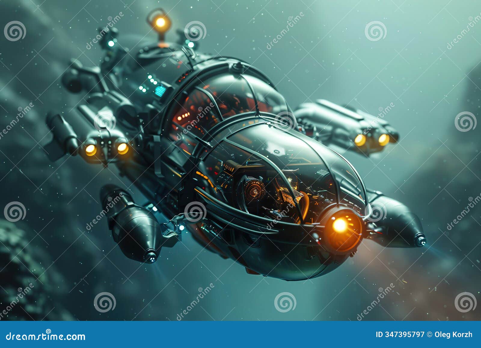 beautiful large bathyscaphe floating in middle of ocean during exploration