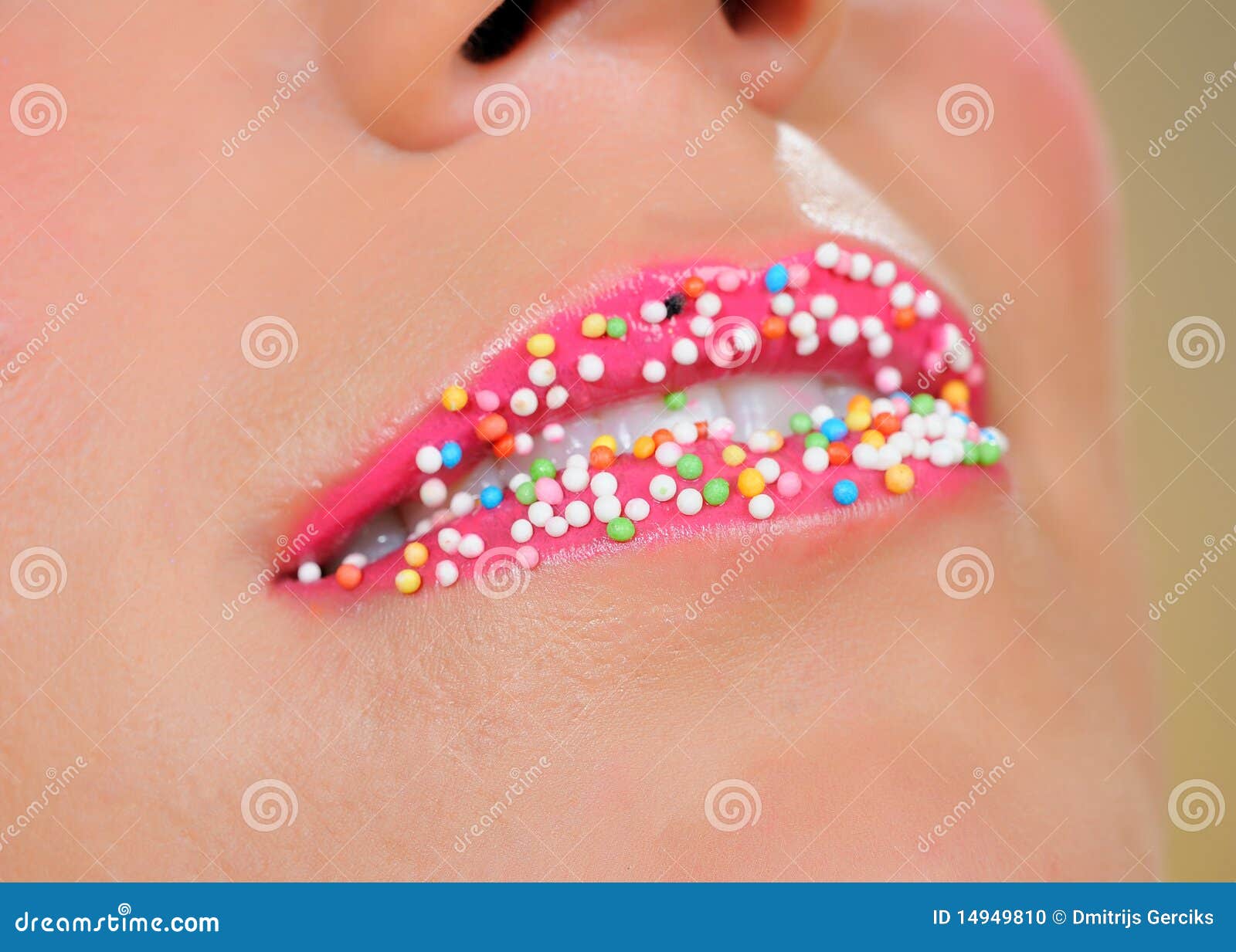Beautiful Lips with Lots of Sweet Candy Balls Stock Photo Image of