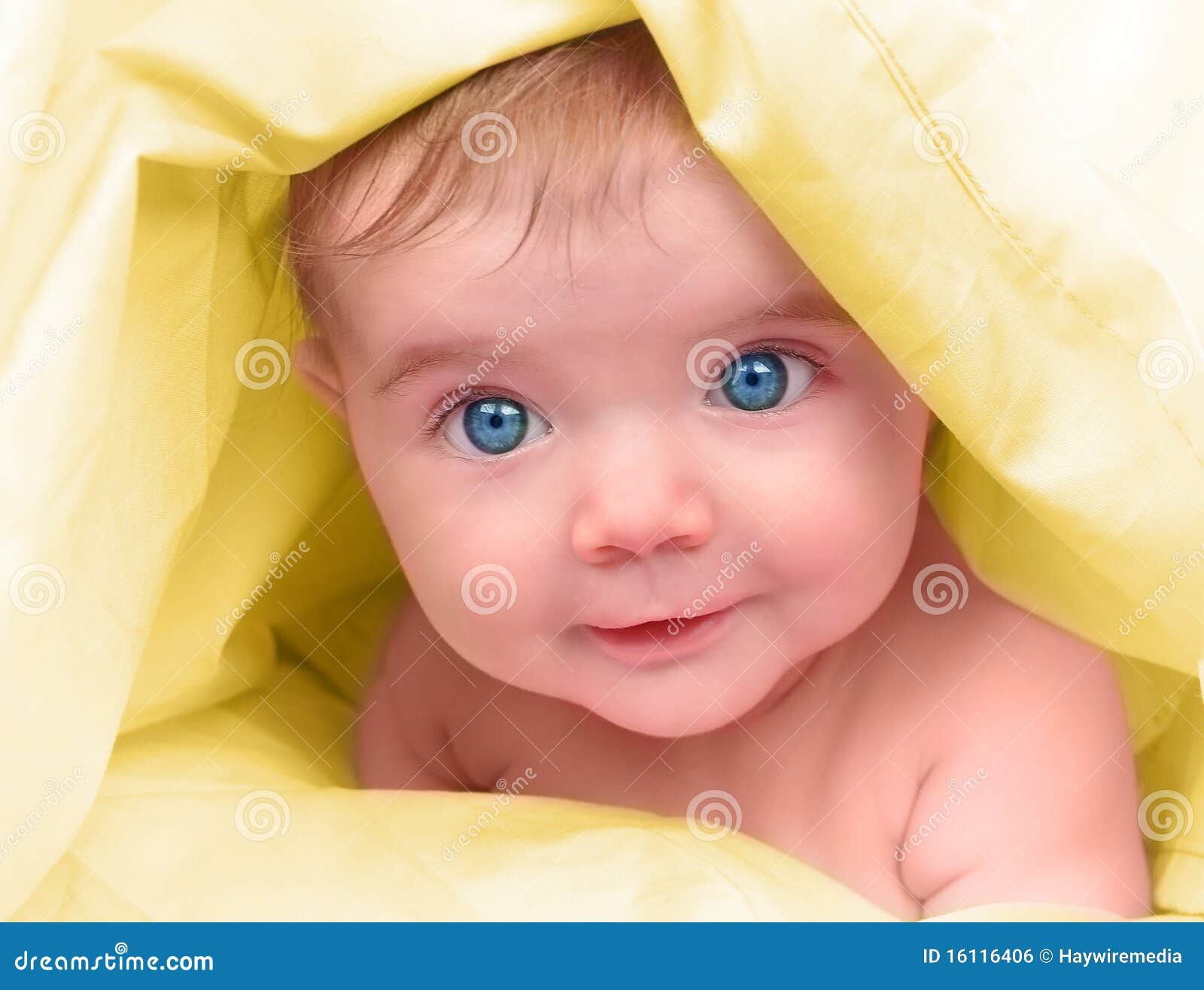 Beautiful Little Baby On Yellow Close Up Royalty Free ...