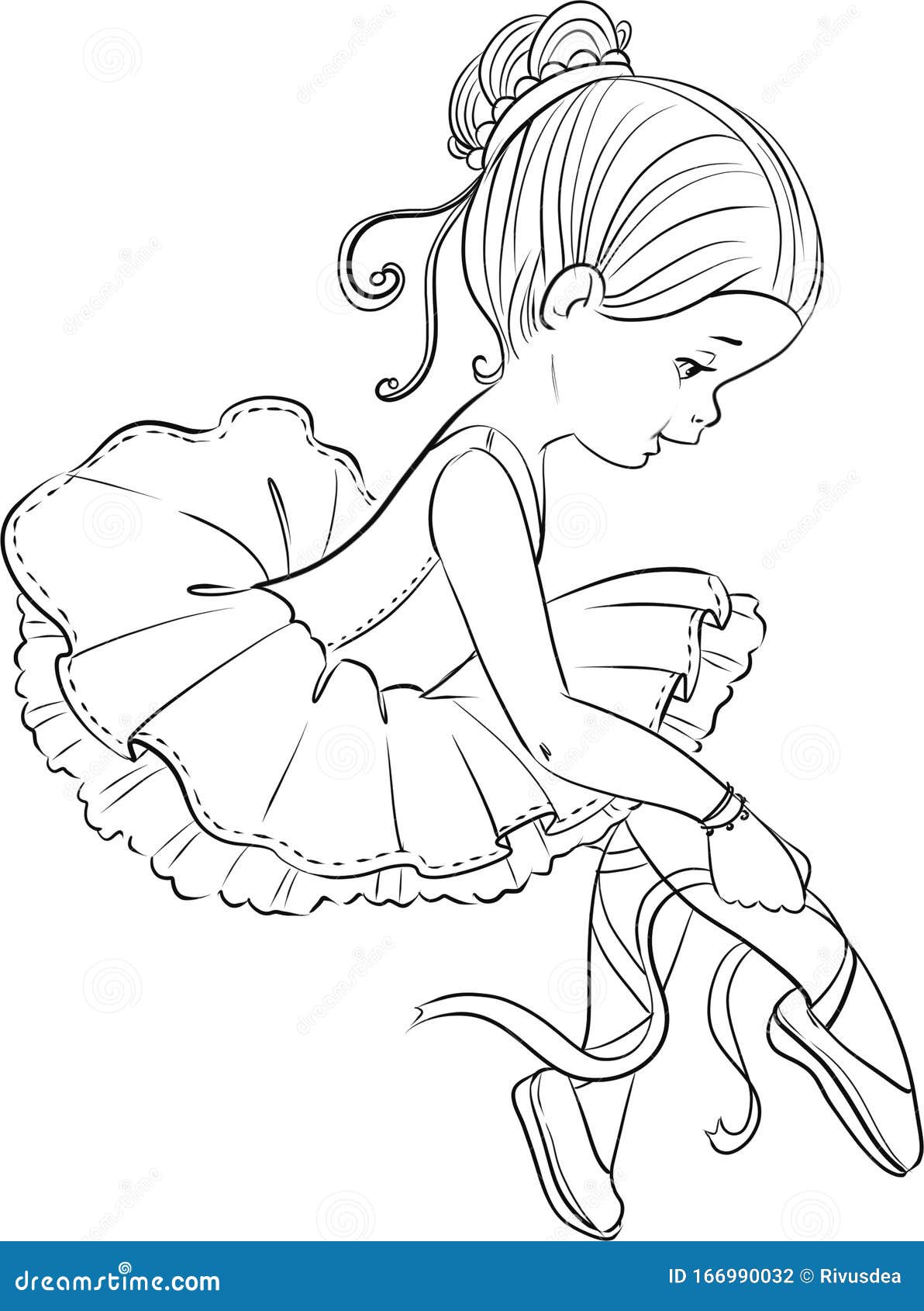 Beautiful Little Ballerina Girl Outline Coloring Page Stock