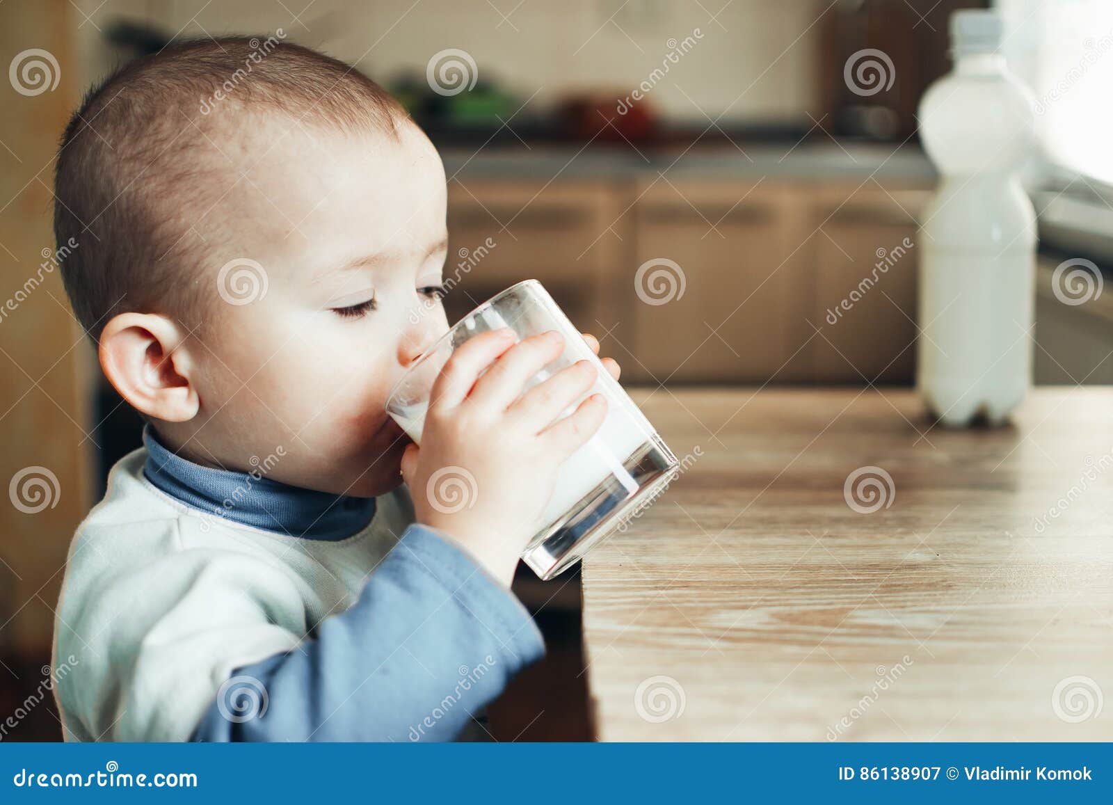 Beautiful Little Boy Drinking Milk Stock Image Image of hand, indoors