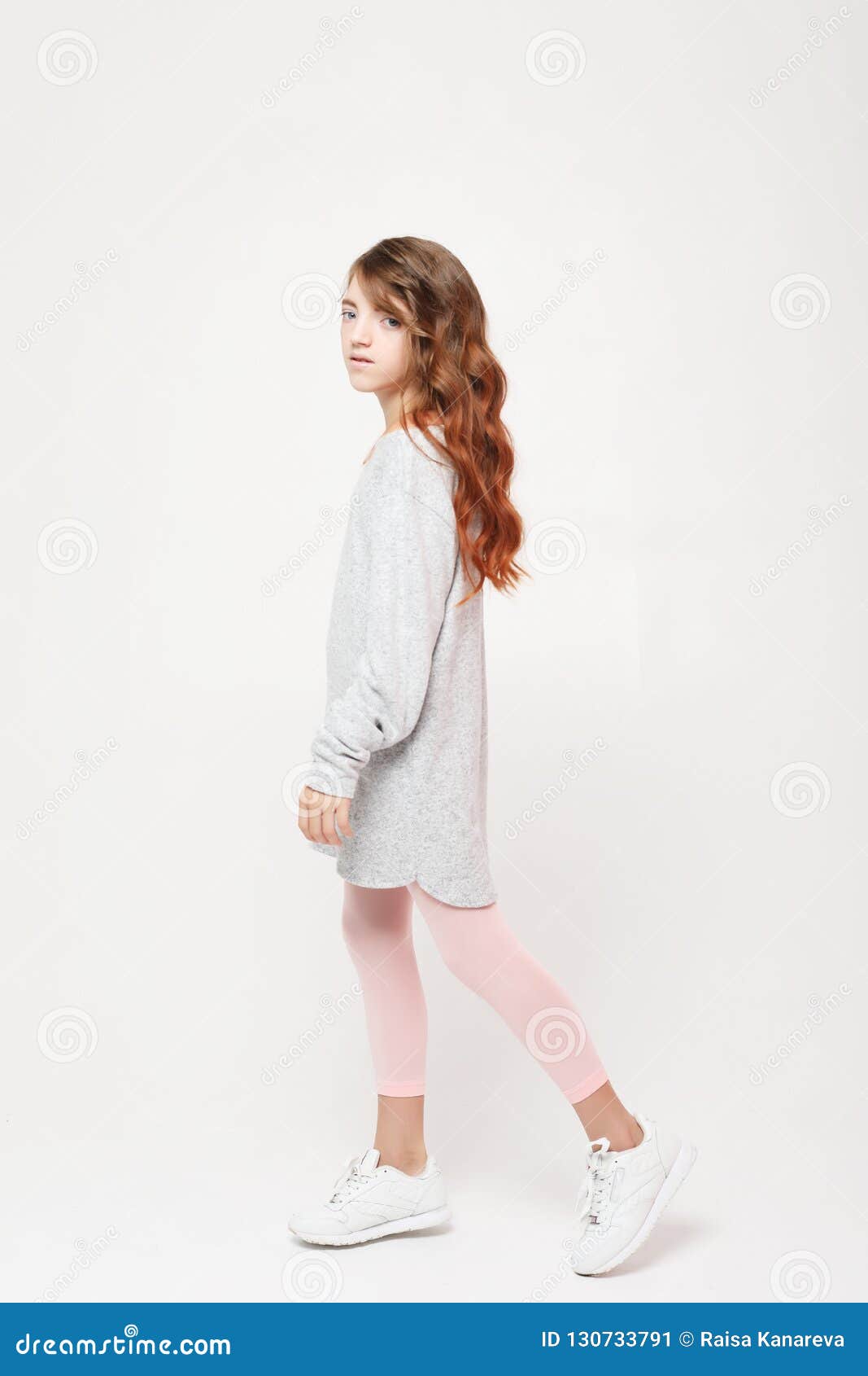 Beautiful Little Fashion Model Girl on White Background. Portrait of ...