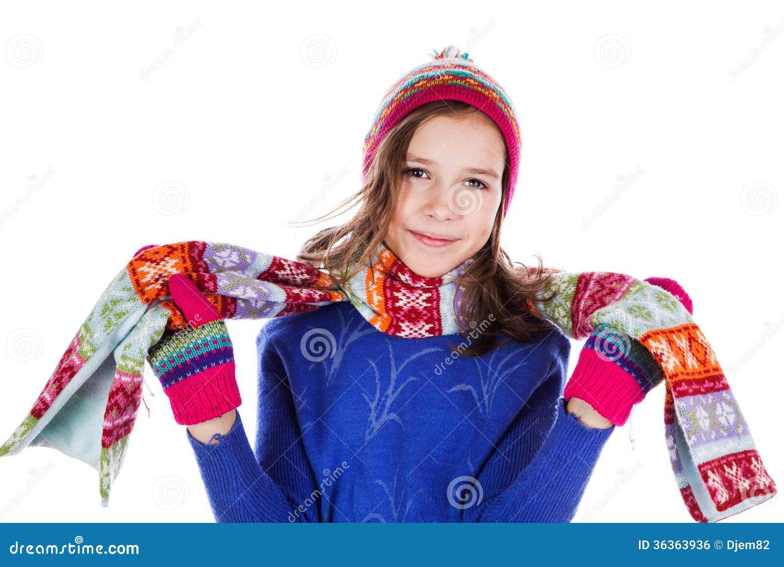 Beautiful Little Girl in Cap and Scarf Stock Photo - Image of fashion ...