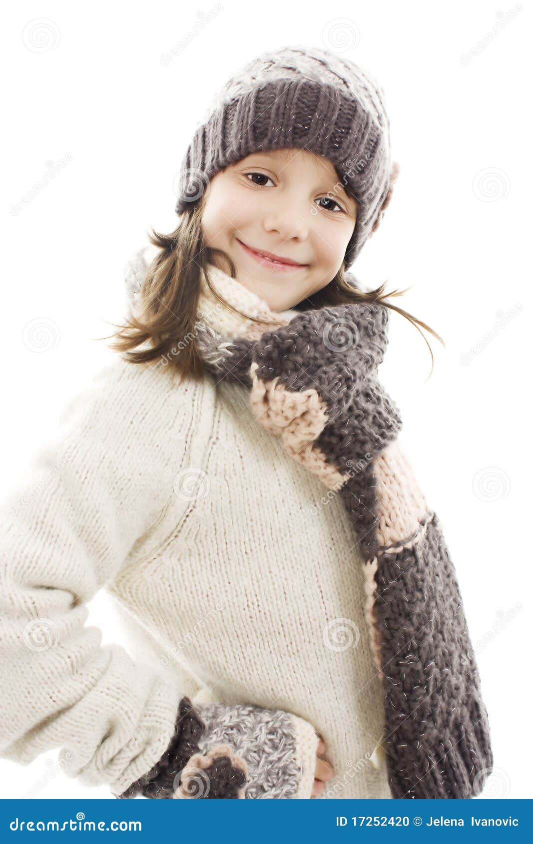 Beautiful Little Girl in Cap and Scarf, Posing. Stock Photo - Image of ...
