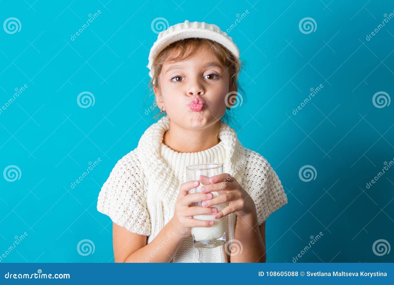 Beautiful Little Girl With Glass Of Milk Stock Photo Image Of Funny