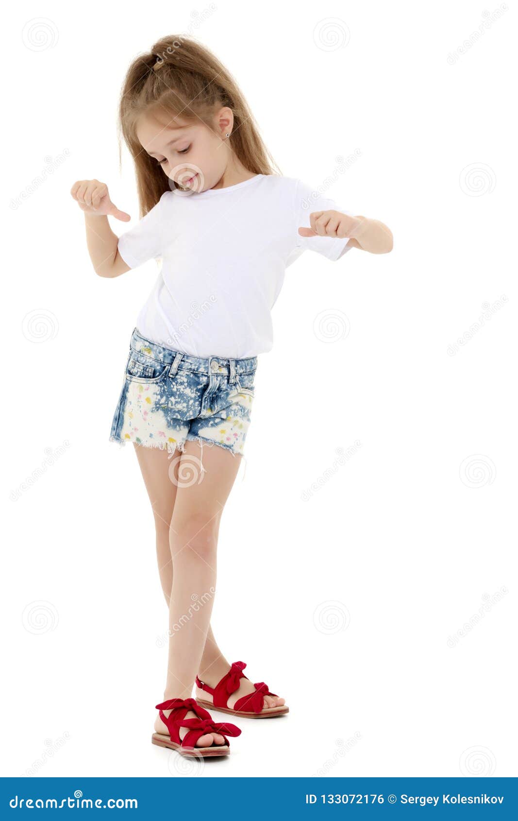 Little Girl in a White T-shirt. Stock Photo - Image of girl, female:  133072176
