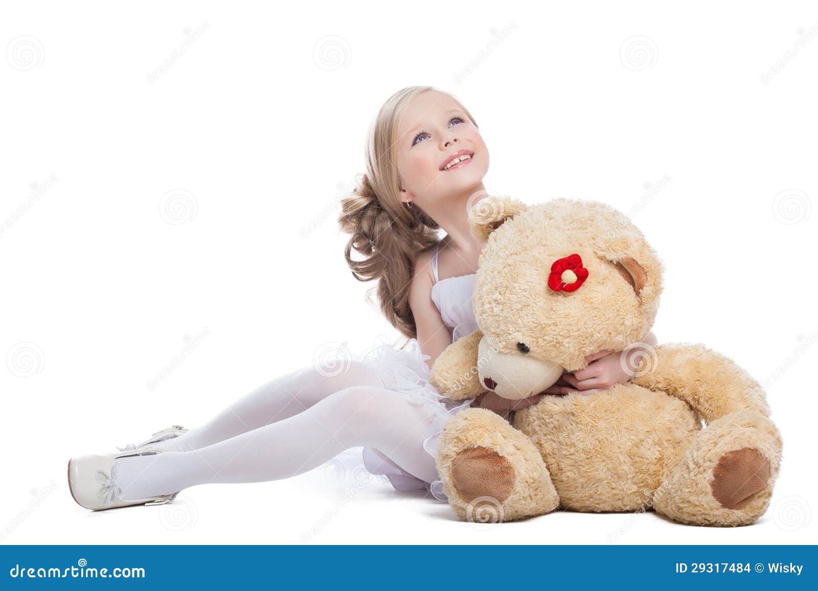 Beautiful Little Girl Hugging Big Teddy Bear Stock Photo - Image ...