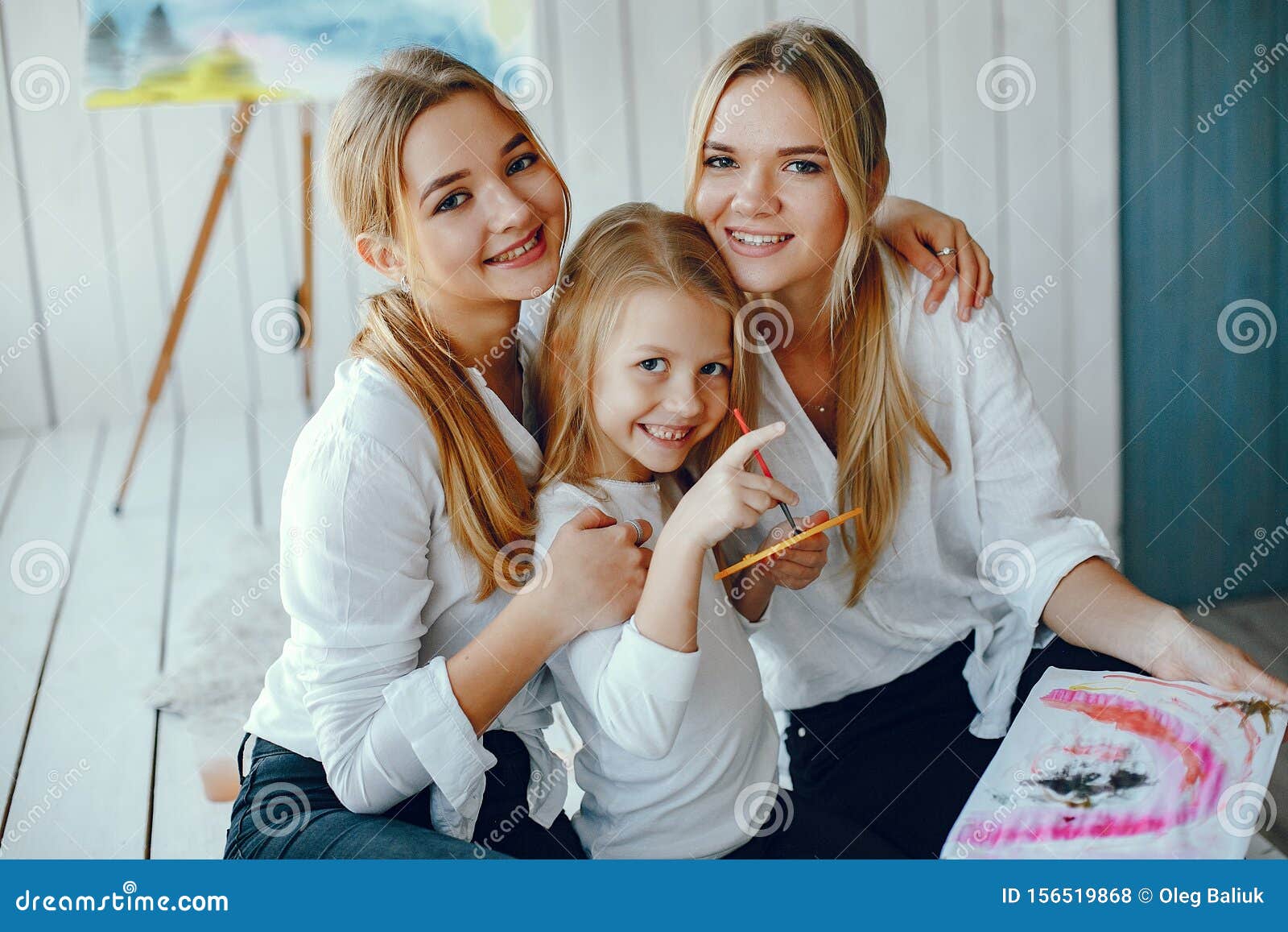 Beautiful Mom and Daughter are Drawing Stock Photo - Image of family ...