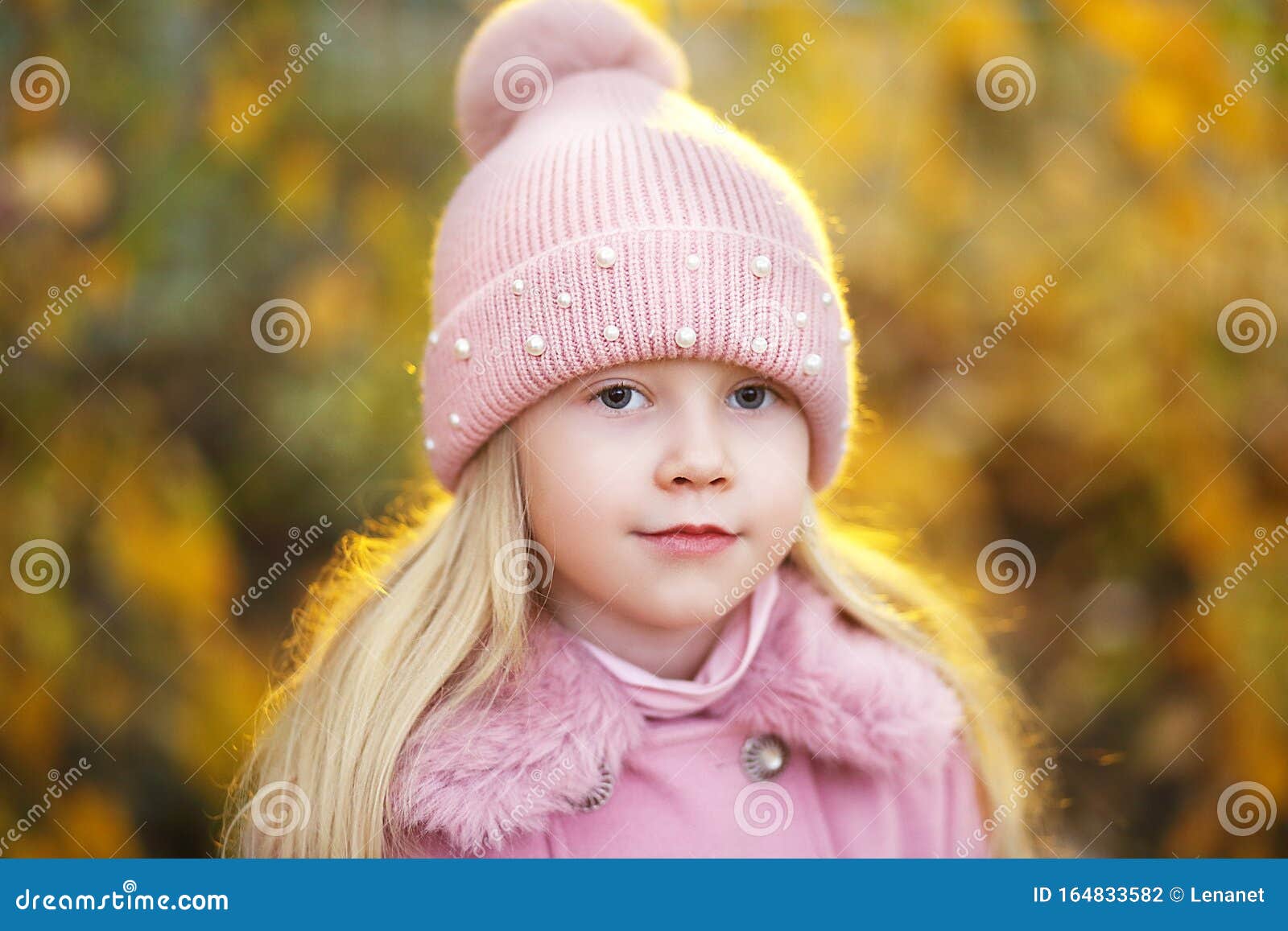 Beautiful Little Girl in Pink Hat Stock Photo - Image of closeup ...