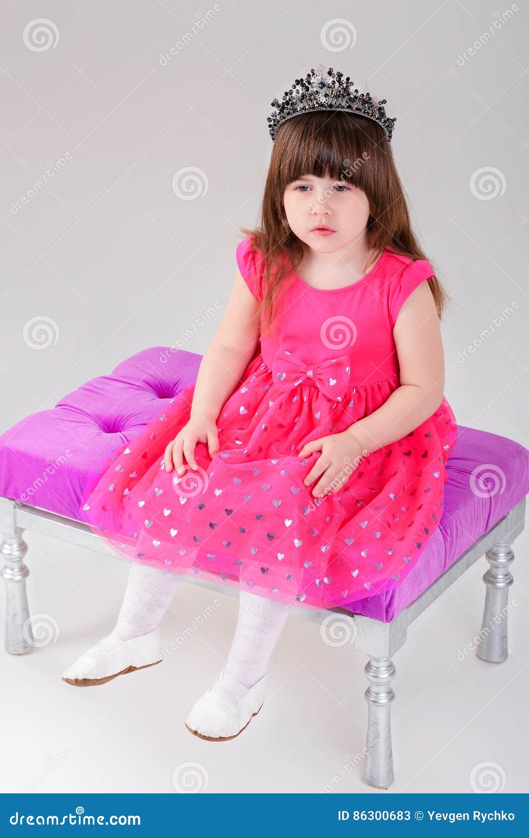 Beautiful Little Girl in Pink Princess Dress with Crown Sitting ...