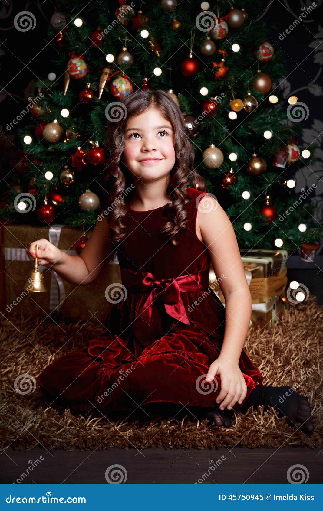 Beautiful Little Girl Tinkle at Christmas Stock Image - Image of ...