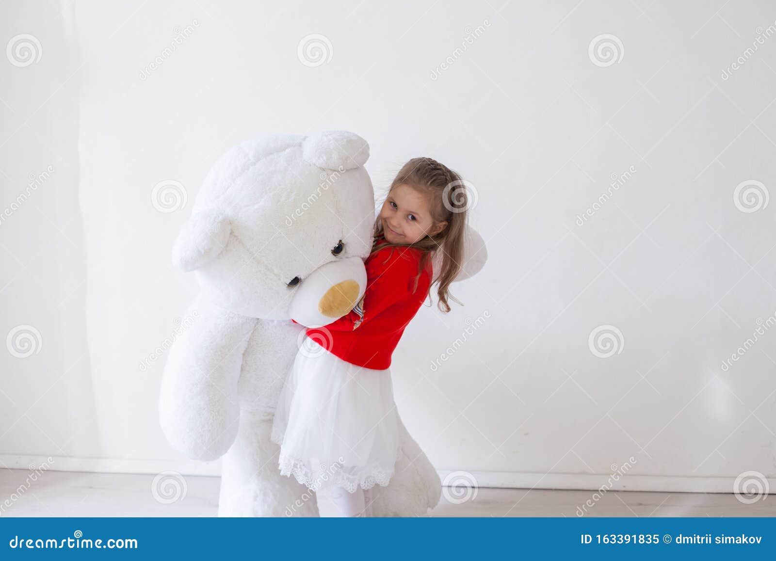Beautiful Little Girl with Toy Big Teddy Bear Stock Image - Image ...