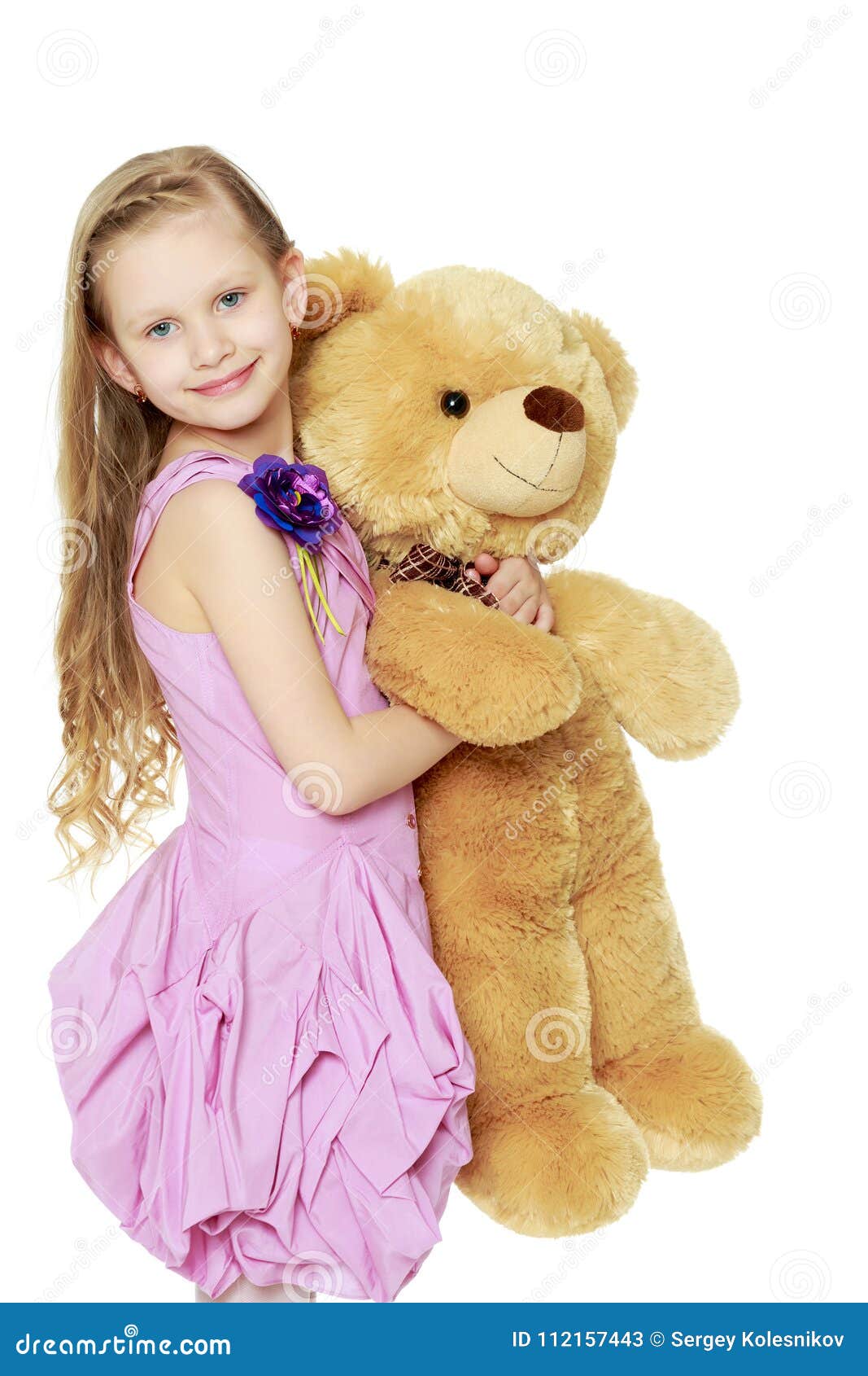 Beautiful Little Girl 5-6 Years.she is Holding a Large Teddy Bea Stock ...