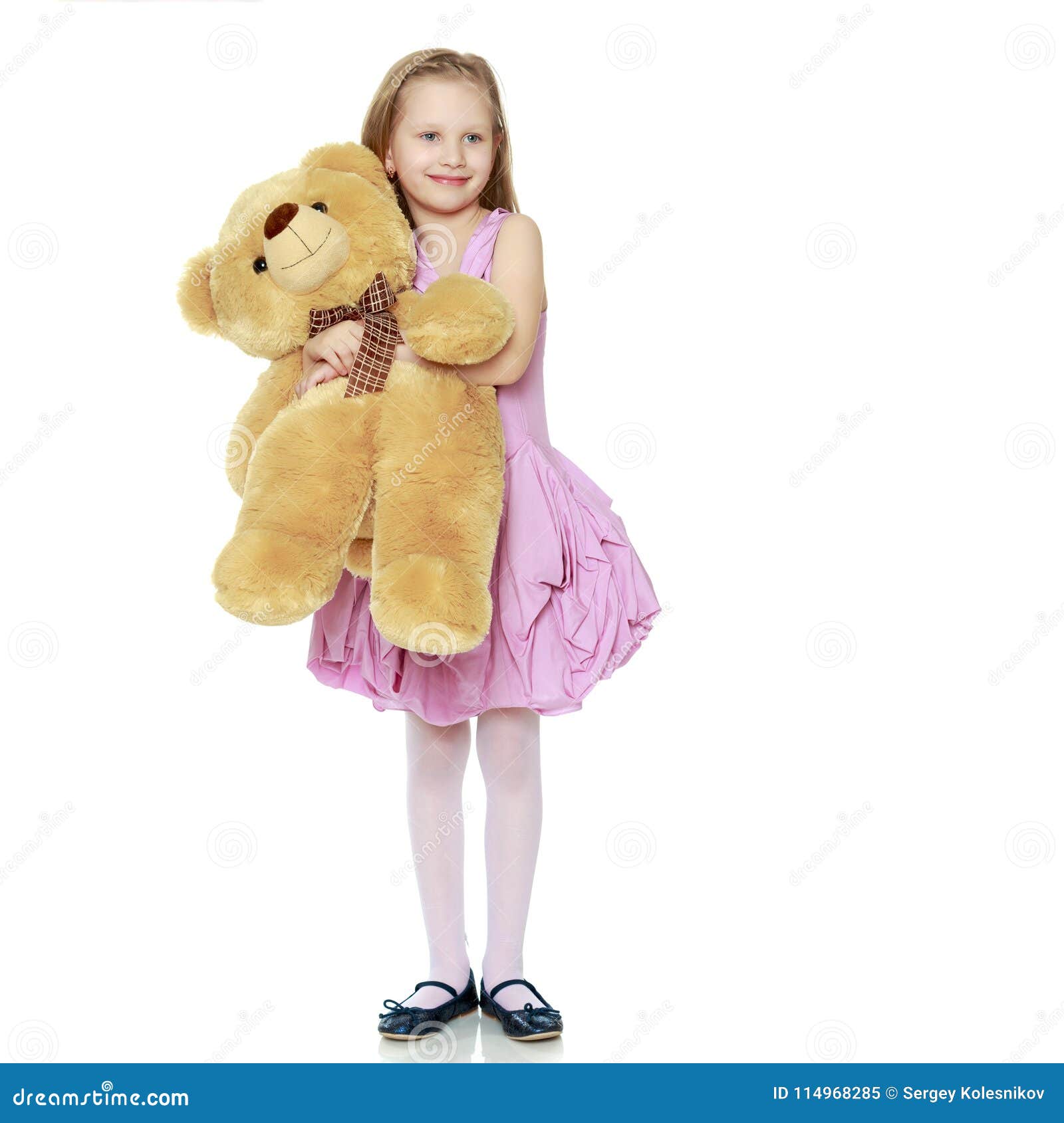 Beautiful Little Girl 5-6 Years.she is Holding a Large Teddy Bea Stock ...