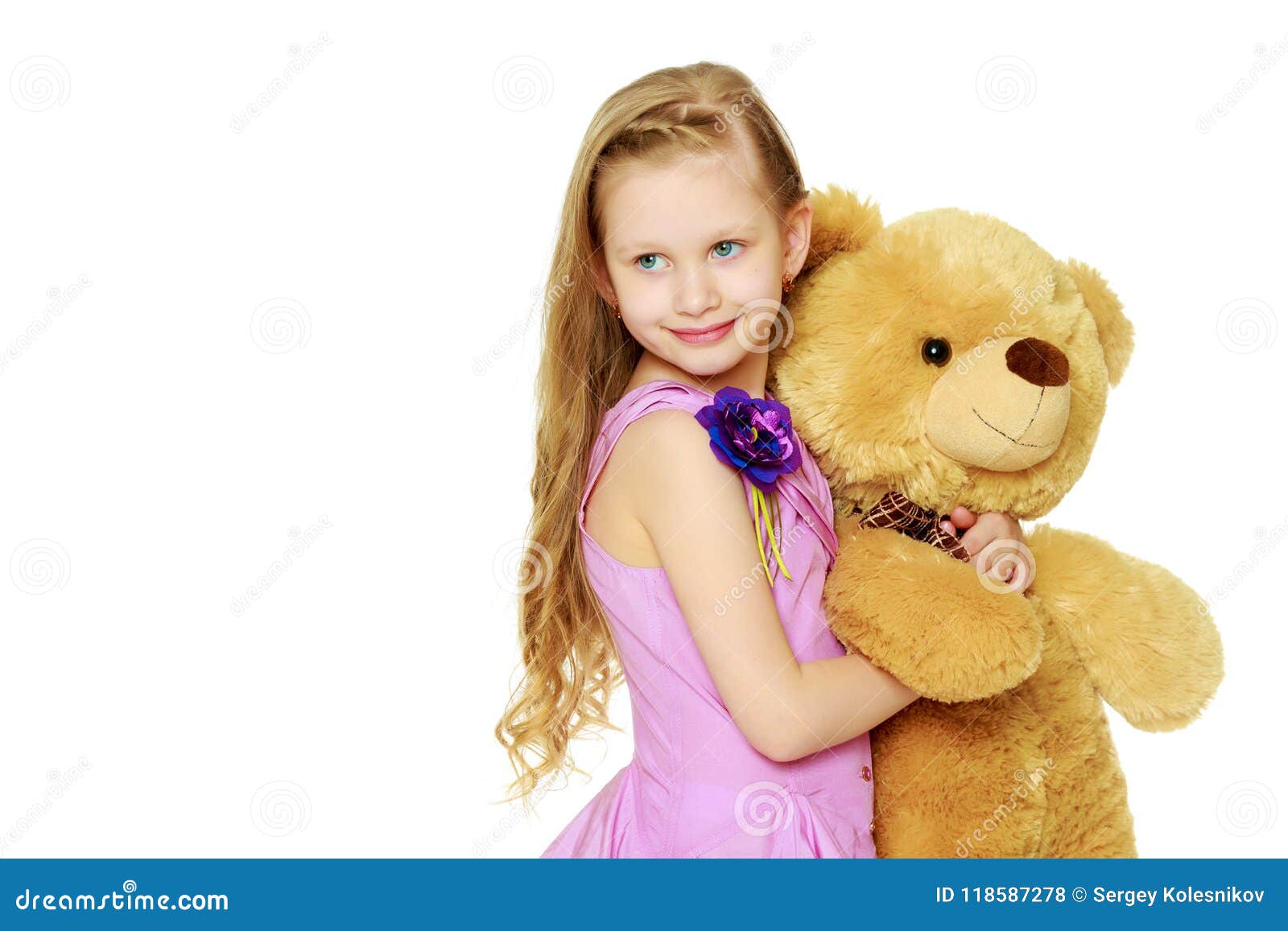 Beautiful Little Girl 5-6 Years.she is Holding a Large Teddy Bea Stock ...