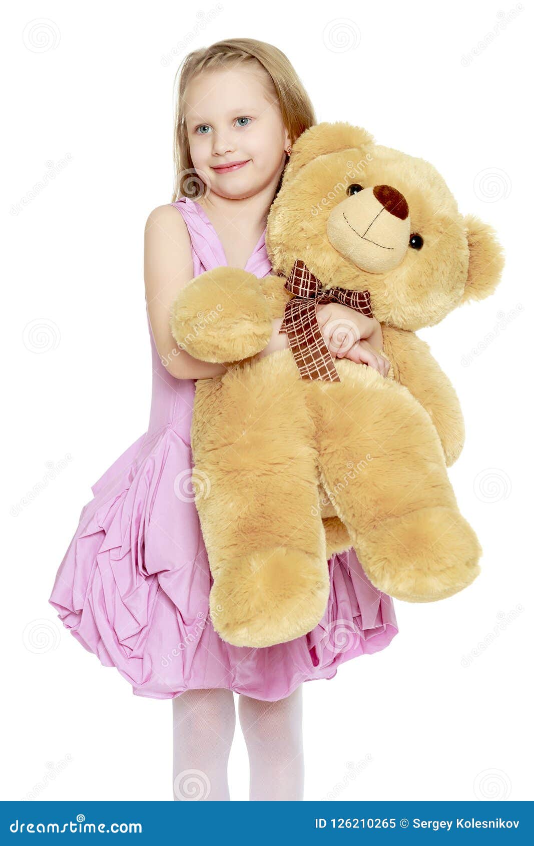 Beautiful Little Girl 5-6 Years.she is Holding a Large Teddy Bea Stock ...