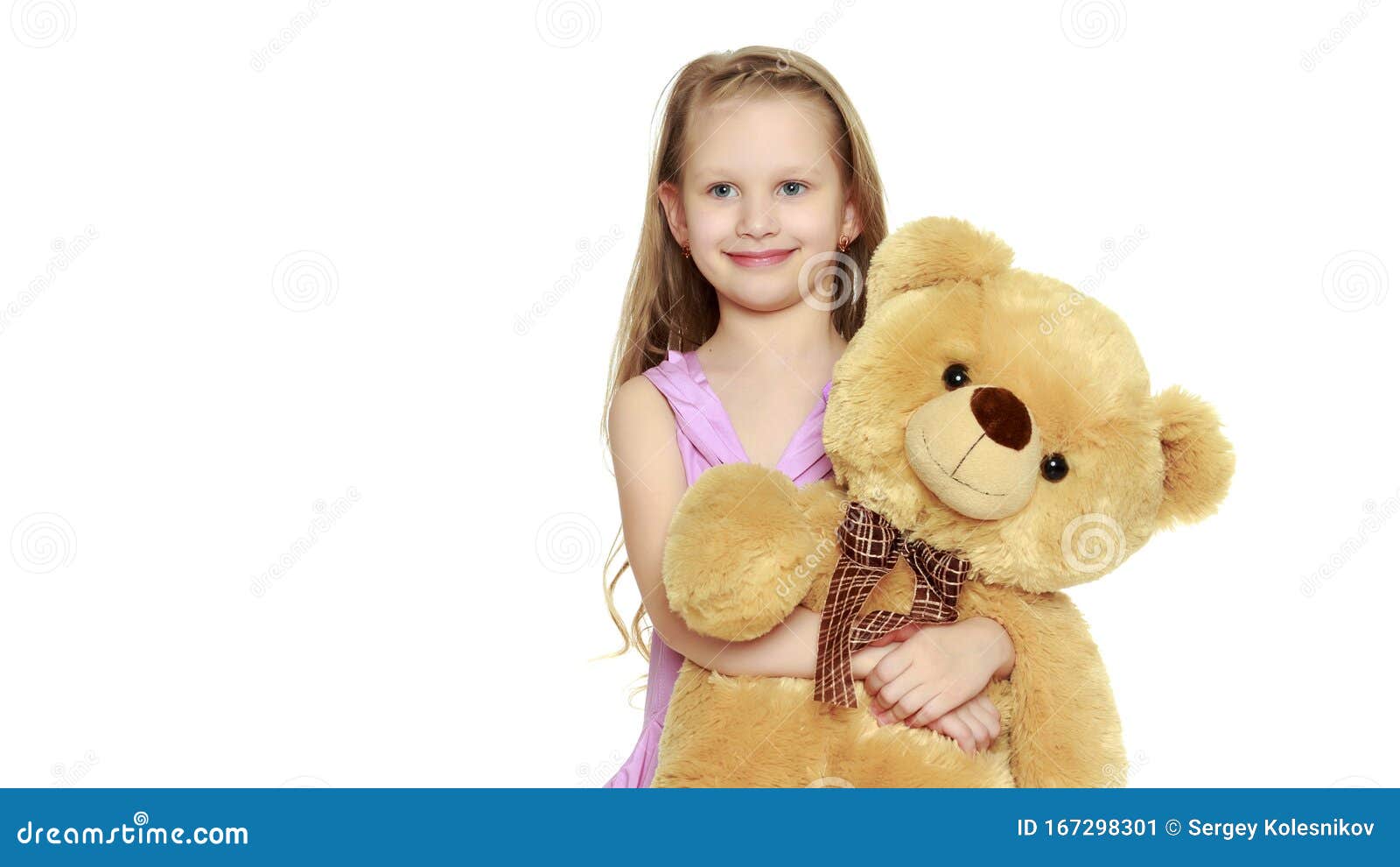 Beautiful Little Girl 5-6 Years.she is Holding a Large Teddy Bea Stock ...