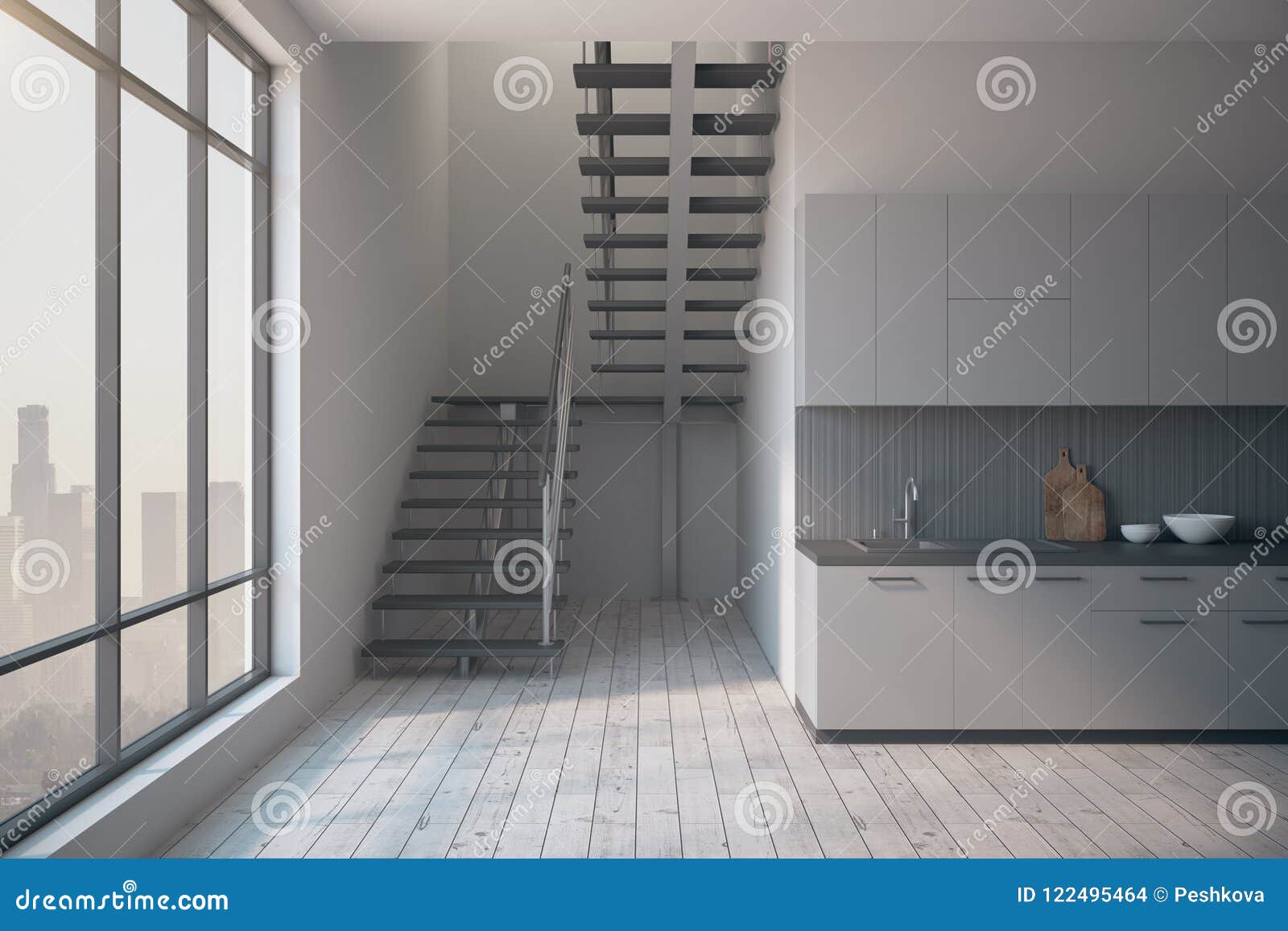Beautiful Loft Kitchen Interior Stock Illustration