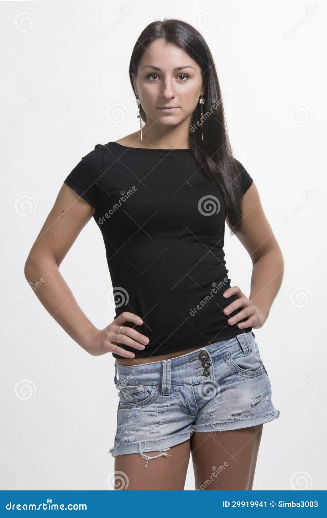 Beautiful Brunette Woman In Denim Shorts Stock Image - Image: 29919941