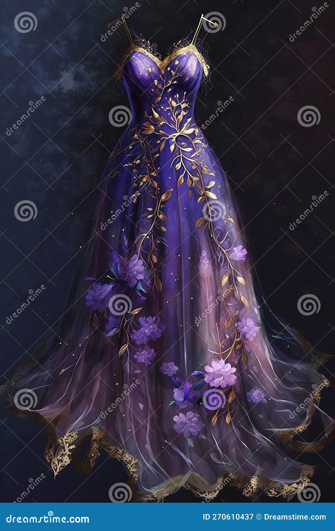 Beautiful Long Purple Dress on Dark Baclground Stock Illustration ...