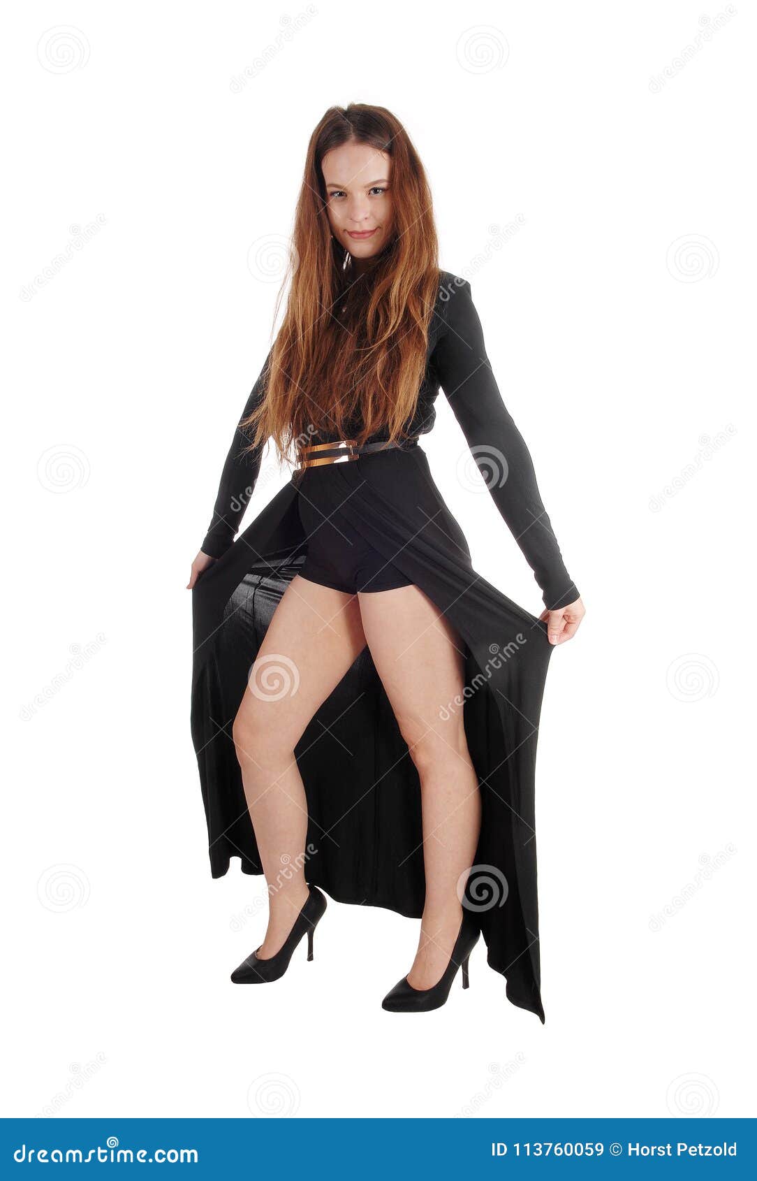 Beautiful Lovely Woman Standing in Black Dress Stock Image - Image of  elegant, girl: 113760059