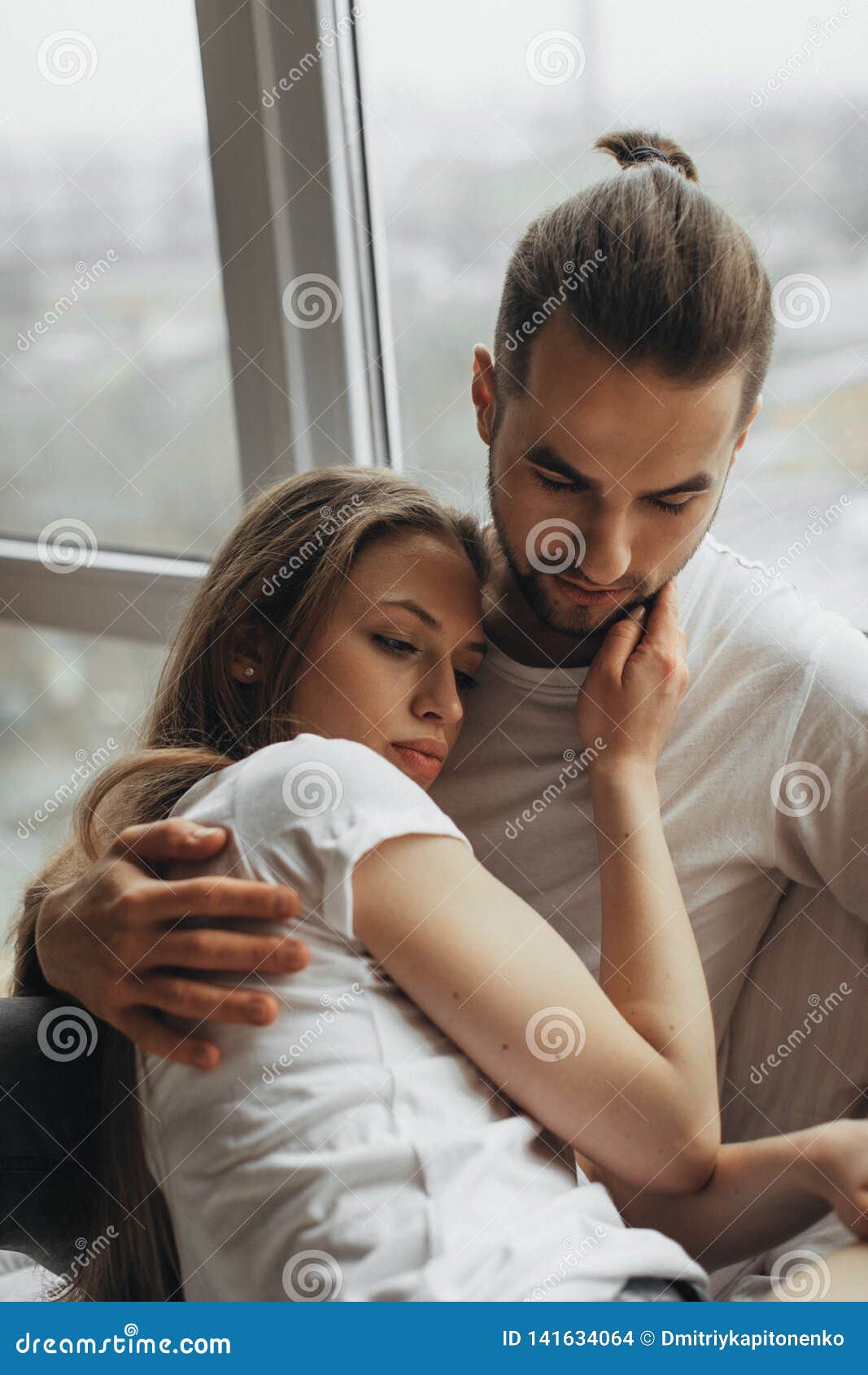 Beautiful Loving Couple Kissing in Bed Stock Photo - Image of ...