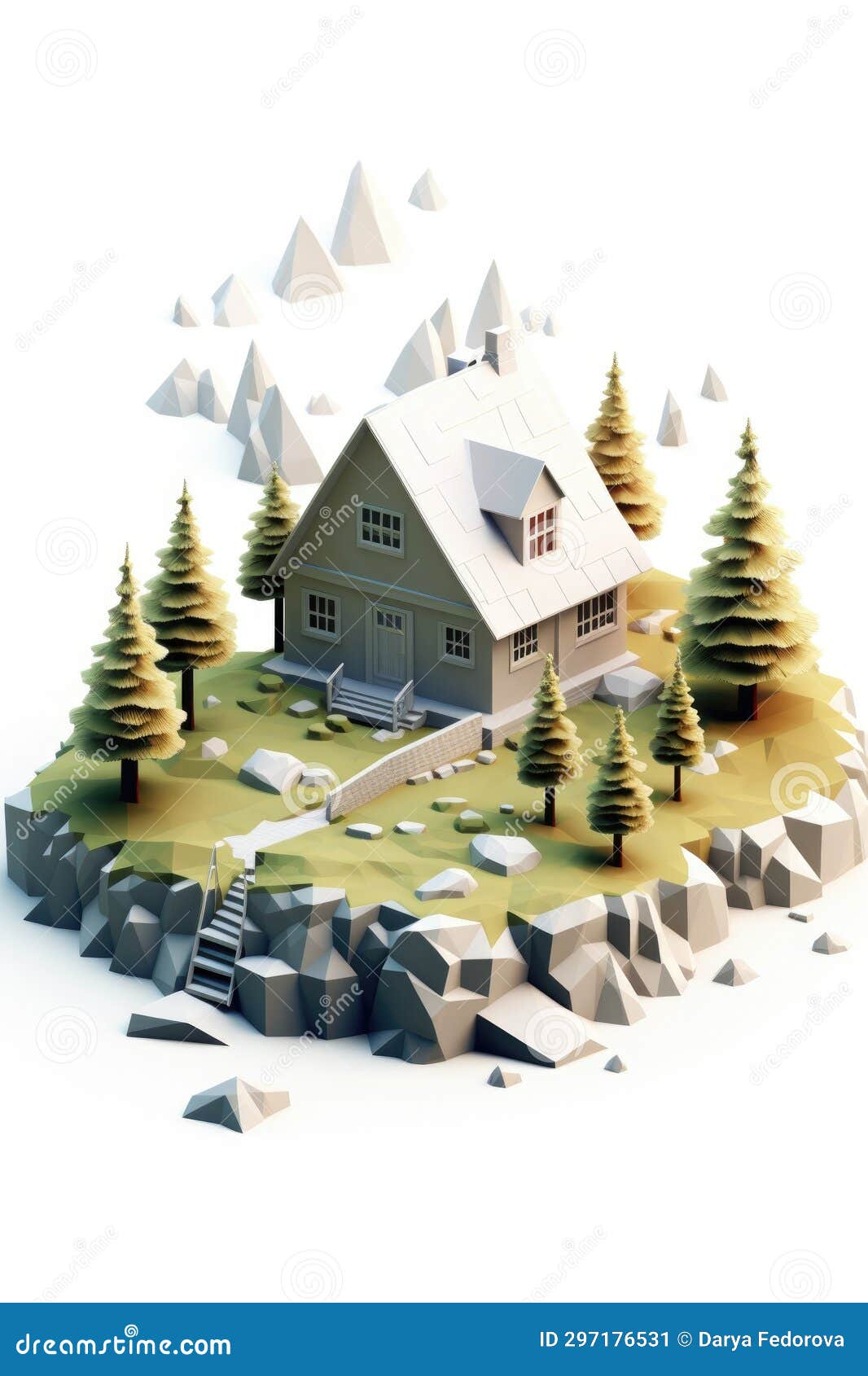 Beautiful Low Poly House on White Background Stock Illustration
