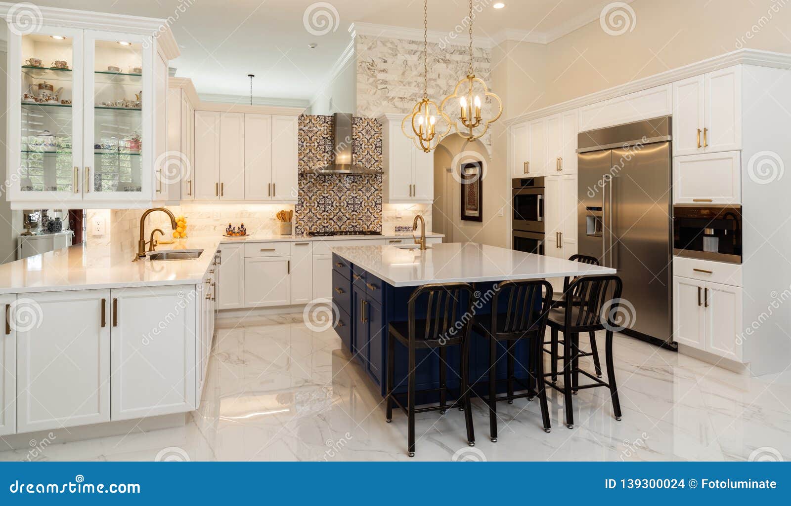 Luxury White Kitchen Home Design Stock Photo Image Of Granite Home 139300024