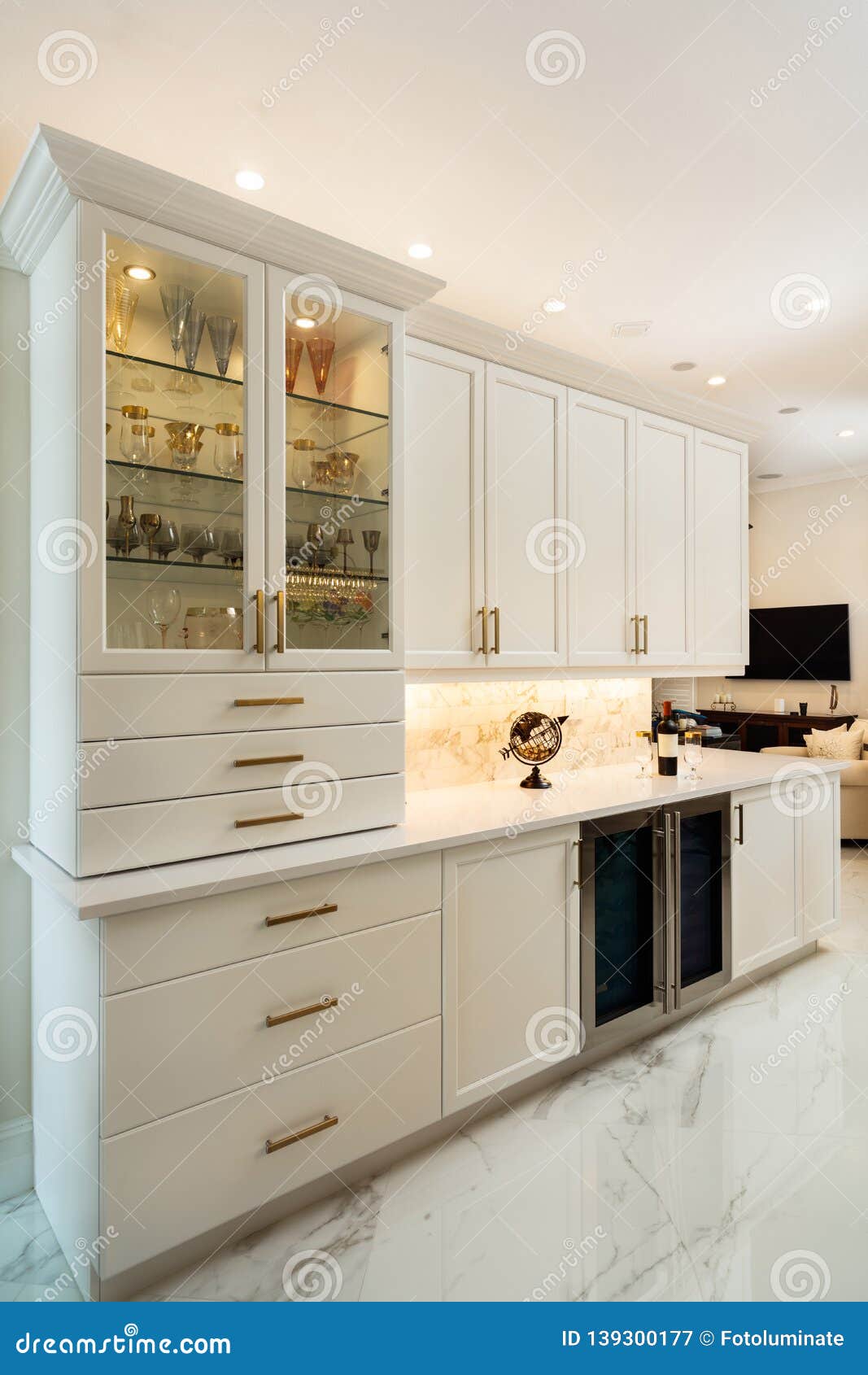 White Kitchen Home Bar Design Stock Image Image Of Stainless