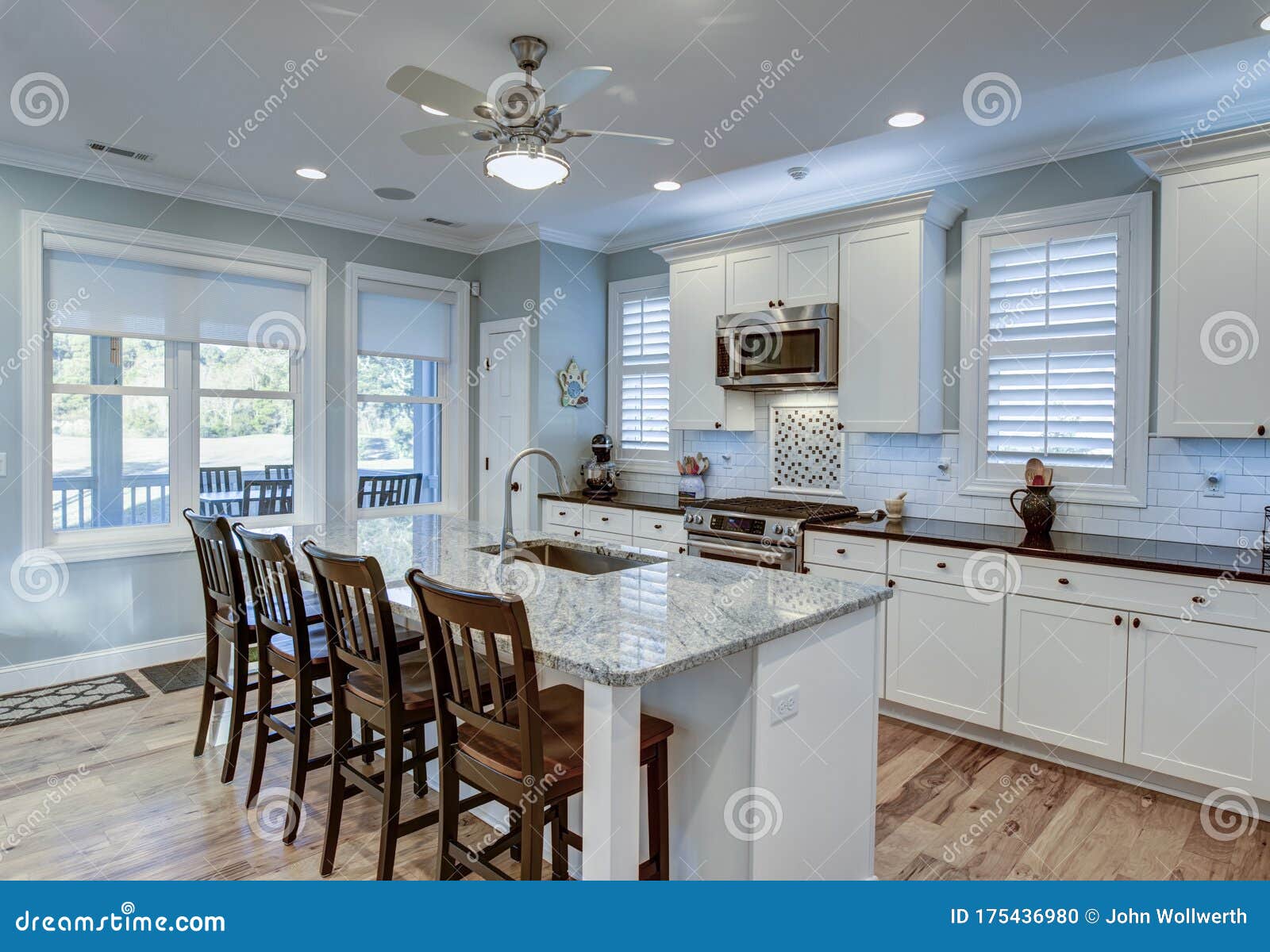 beautiful luxury kitchen with quarz countertops and view windows