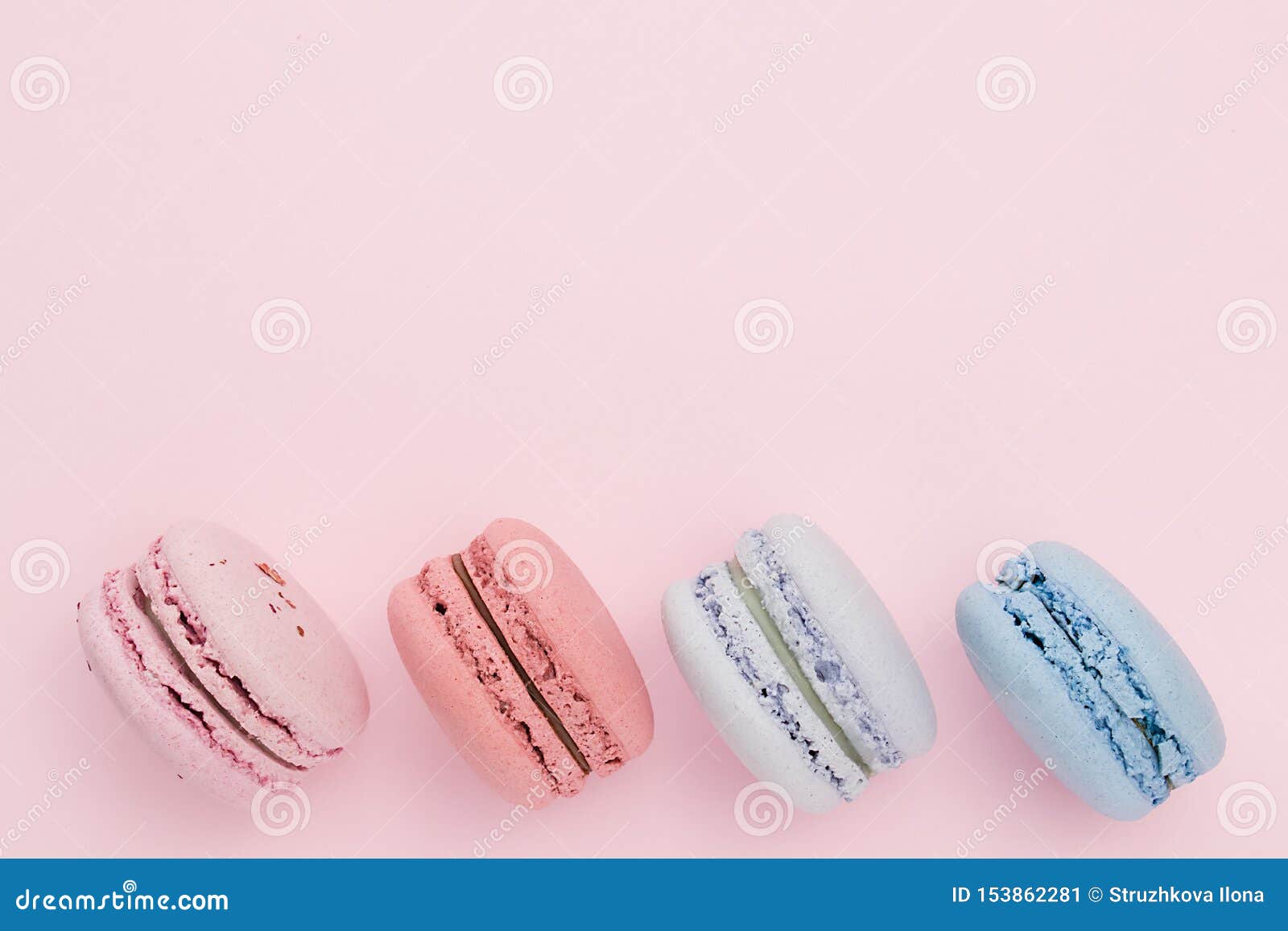 Beautiful Macaroons on the Pastel Pink Background. Horizontal Color Image  Stock Image - Image of french, design: 153862281