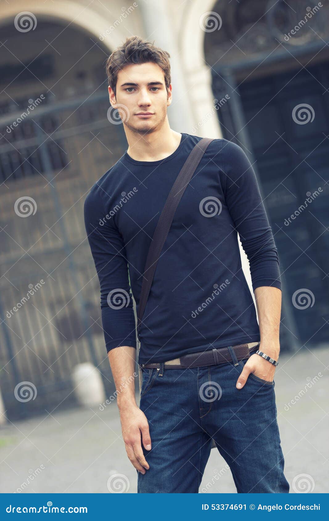 Beautiful Man Model Outdoor With Casual Outfit Stock Photo 