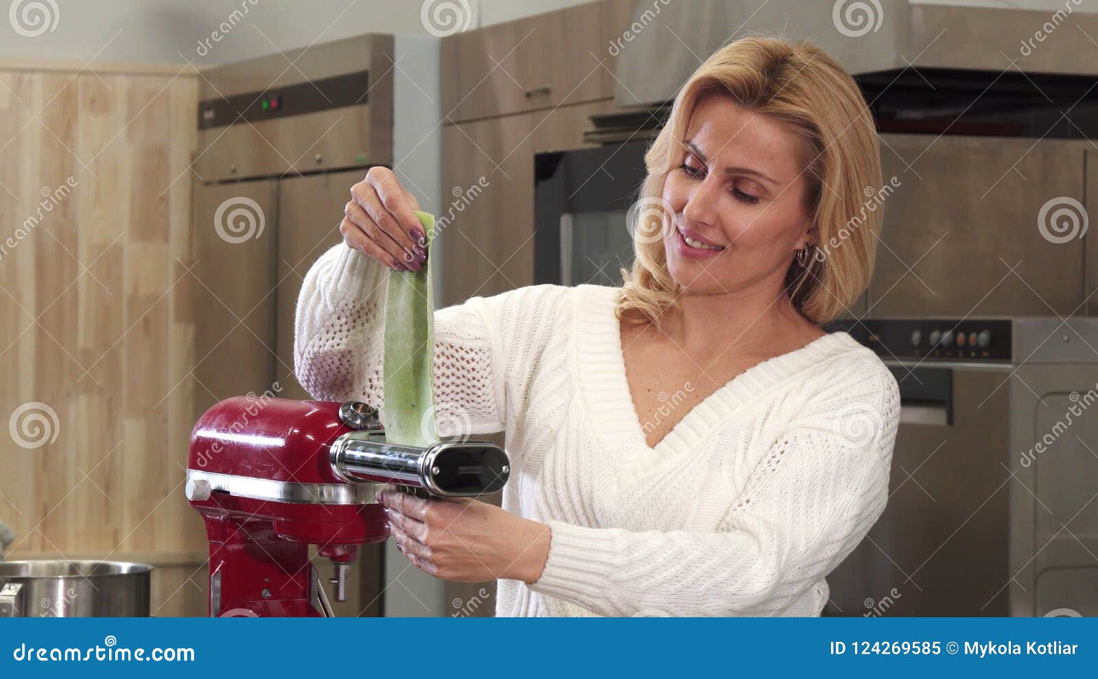 Beautiful Mature Housewife Using Pasta Machine Making Homemade Pasta