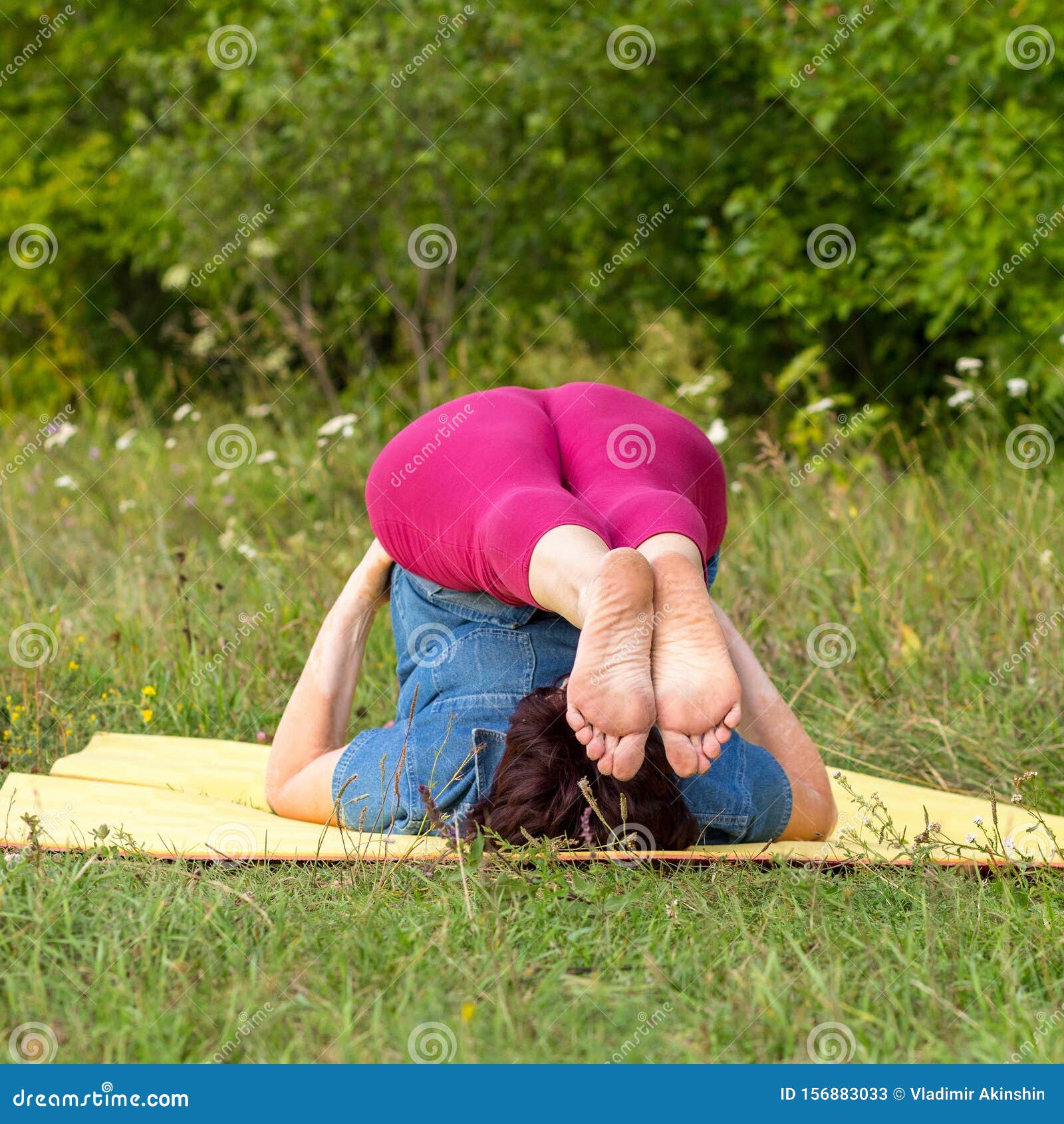 Beautiful Mature Woman Practices Yoga Stock Image Image Of Conscious Enjoyment 156883033