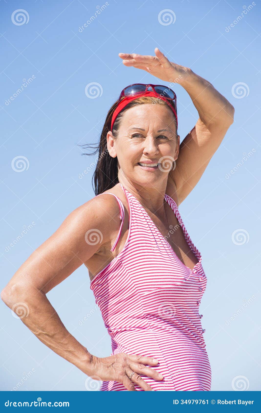 Beautiful Mature Woman Happy At Beach Holiday Stock Image Image Of Smiling Holiday 34979761