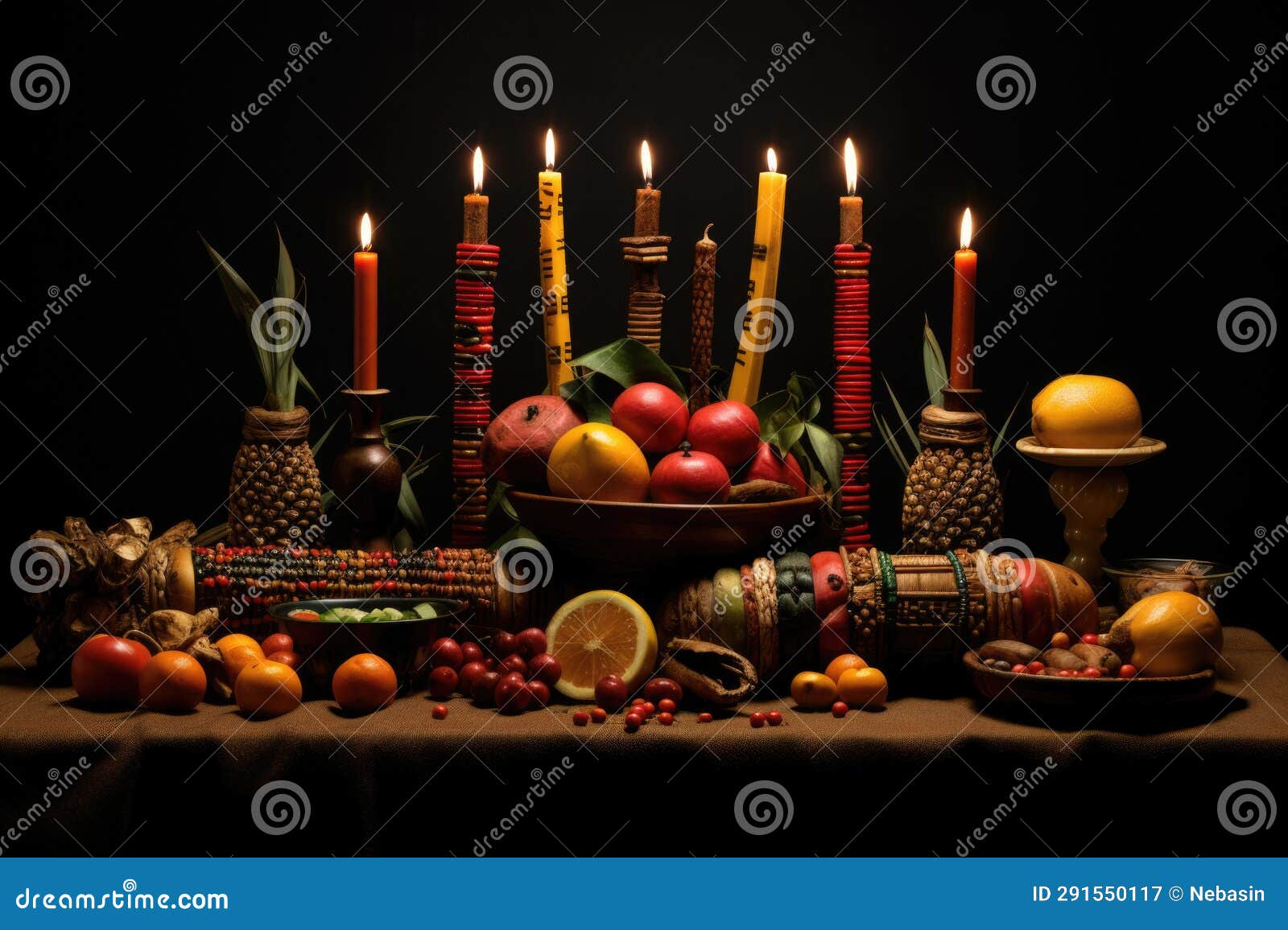 a beautiful and meaningful display of the nguzo saba (seven principles) of kwanzaa is presented, celebrating