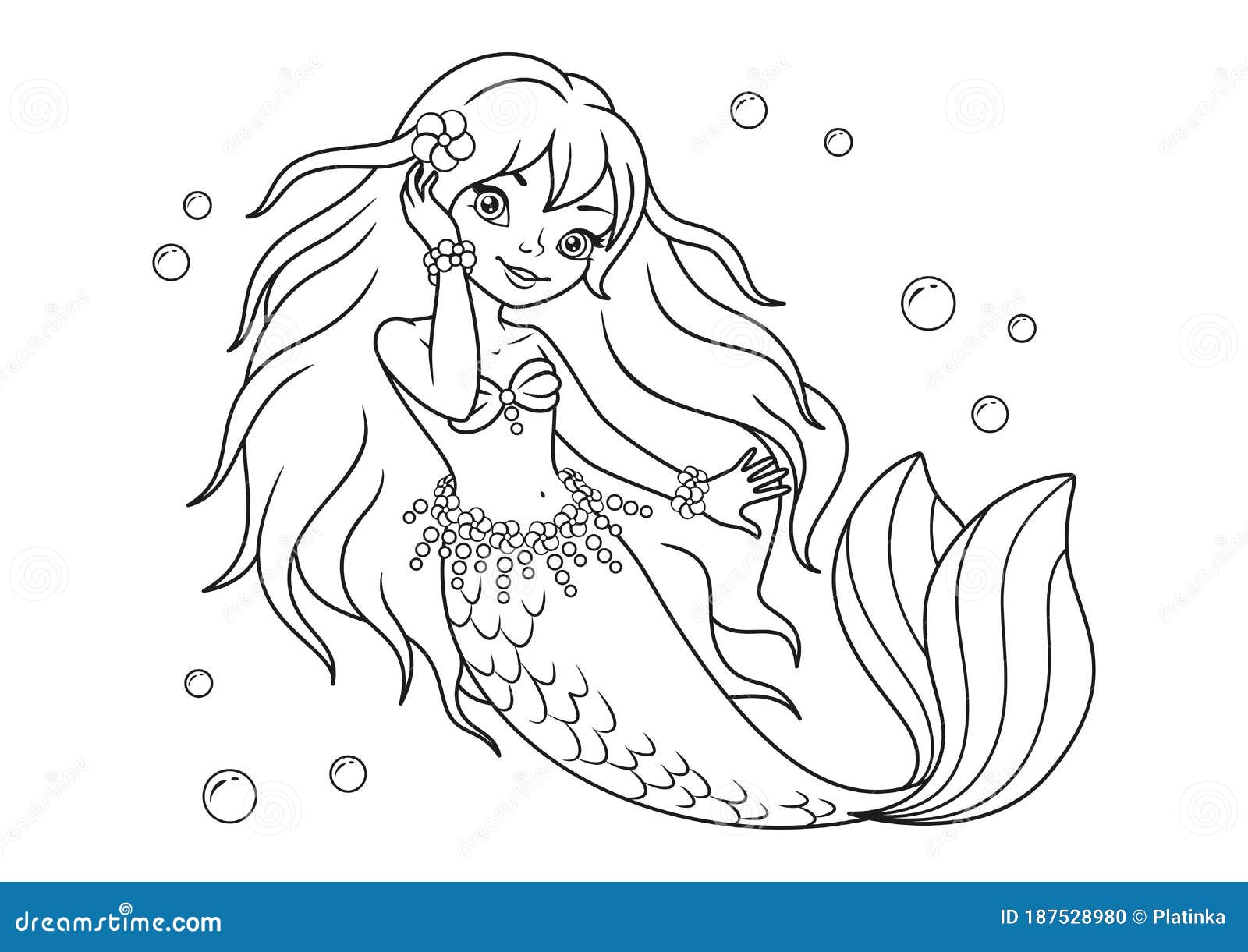 Beautiful Mermaid Coloring Page for Kids Stock Vector - Illustration of ...