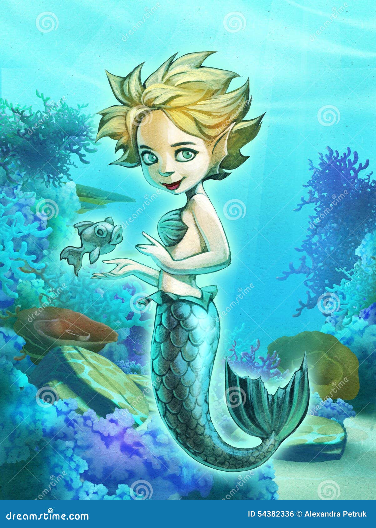 Beautiful Mermaid With Her Pet Fish Stock Illustration Illustration
