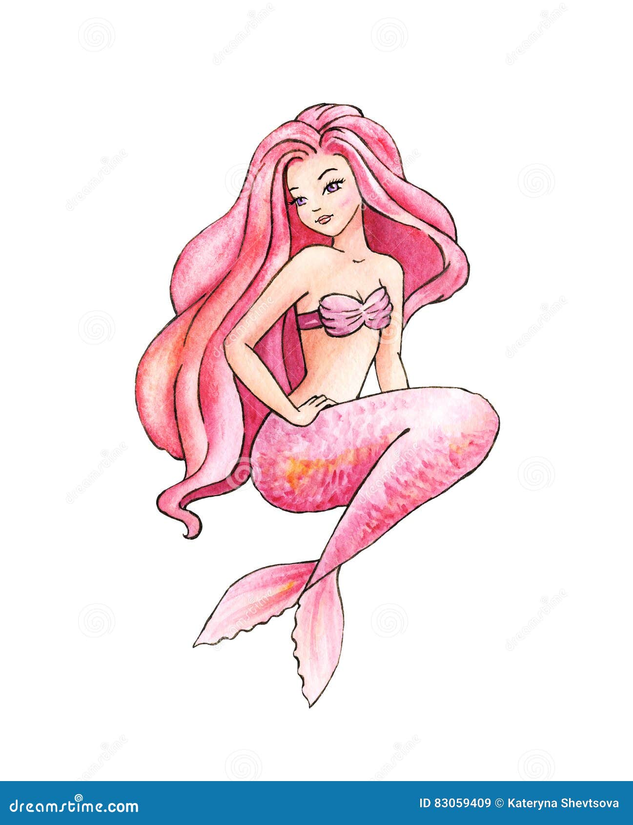 Beautiful Mermaid Pink Girl Stock Illustration