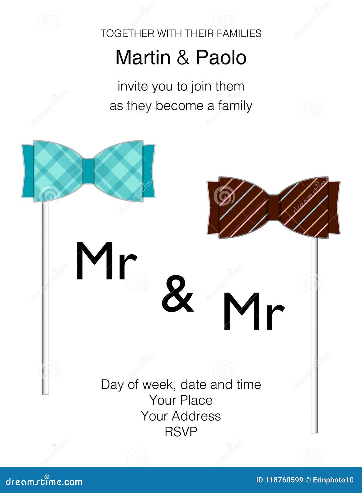 Beautiful Minimalistic Wedding Invitation For Same Sex Couple Stock