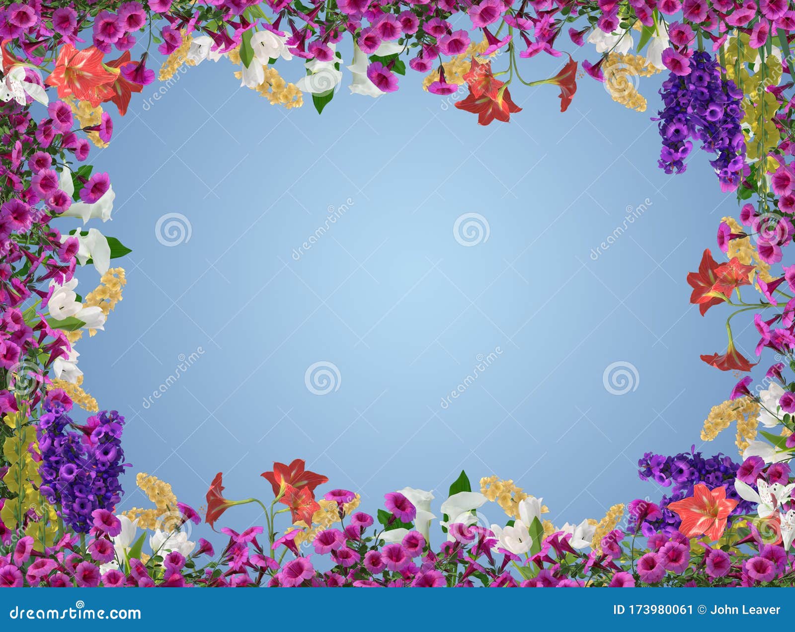 Flower Border with Blue Background Stock Image - Image of decorative,  blossom: 173980061