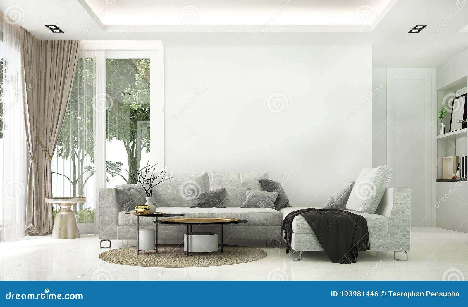 The Beautiful Mock Up Interior Design of Modern Lounge and Living Room  White Wall Background Stock Illustration - Illustration of dining, livig:  193981446