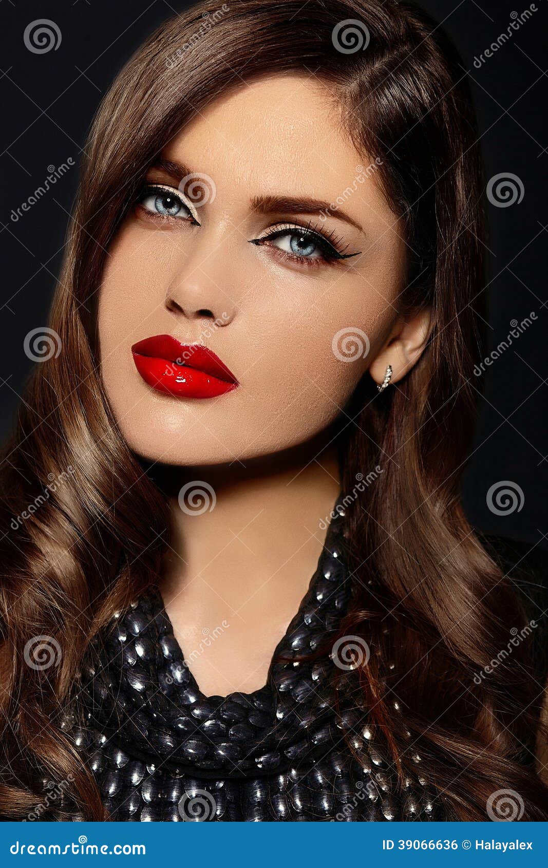 Beautiful Model With Bright Makeup With Red Lips Stoc
