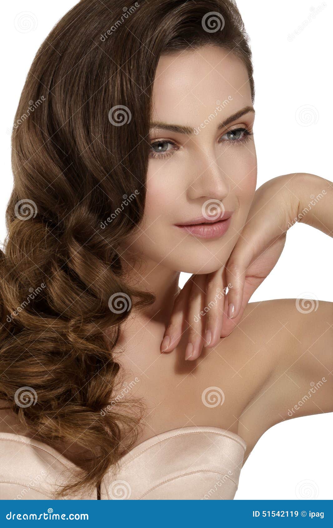 Beautiful Model Showing Healthy Brown Wavy Hair Stock ...